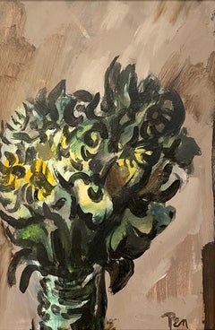 Nature morte florale du milieu du siècle, vibrante et expressive, peinte par Rudolph Pen