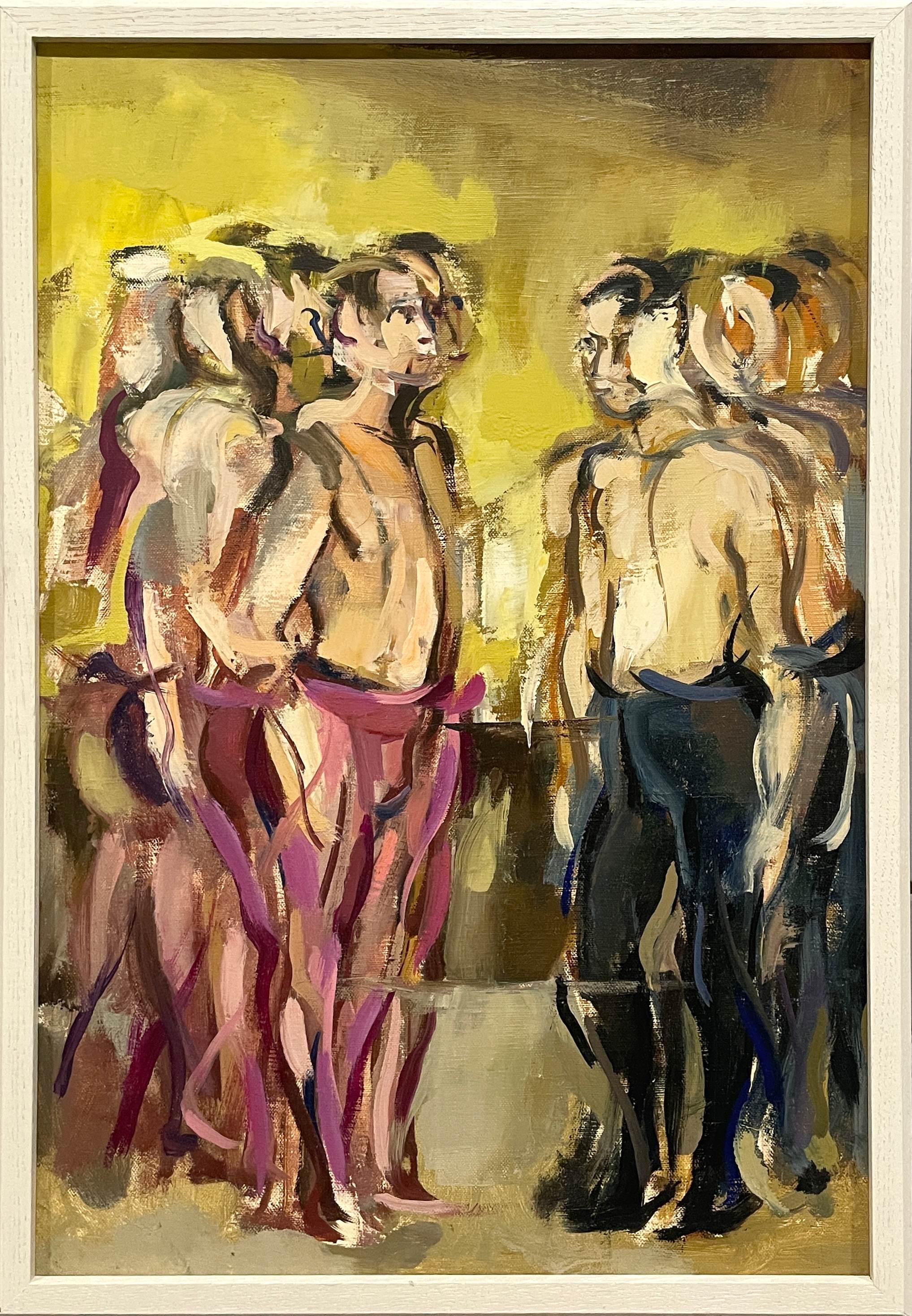 Wunderbar stilisiertes, 60er Jahre Mid-Century Modernes Öl von stehenden männlichen Balletttänzern (Amerikanische Moderne), Painting, von Rudolph Pen