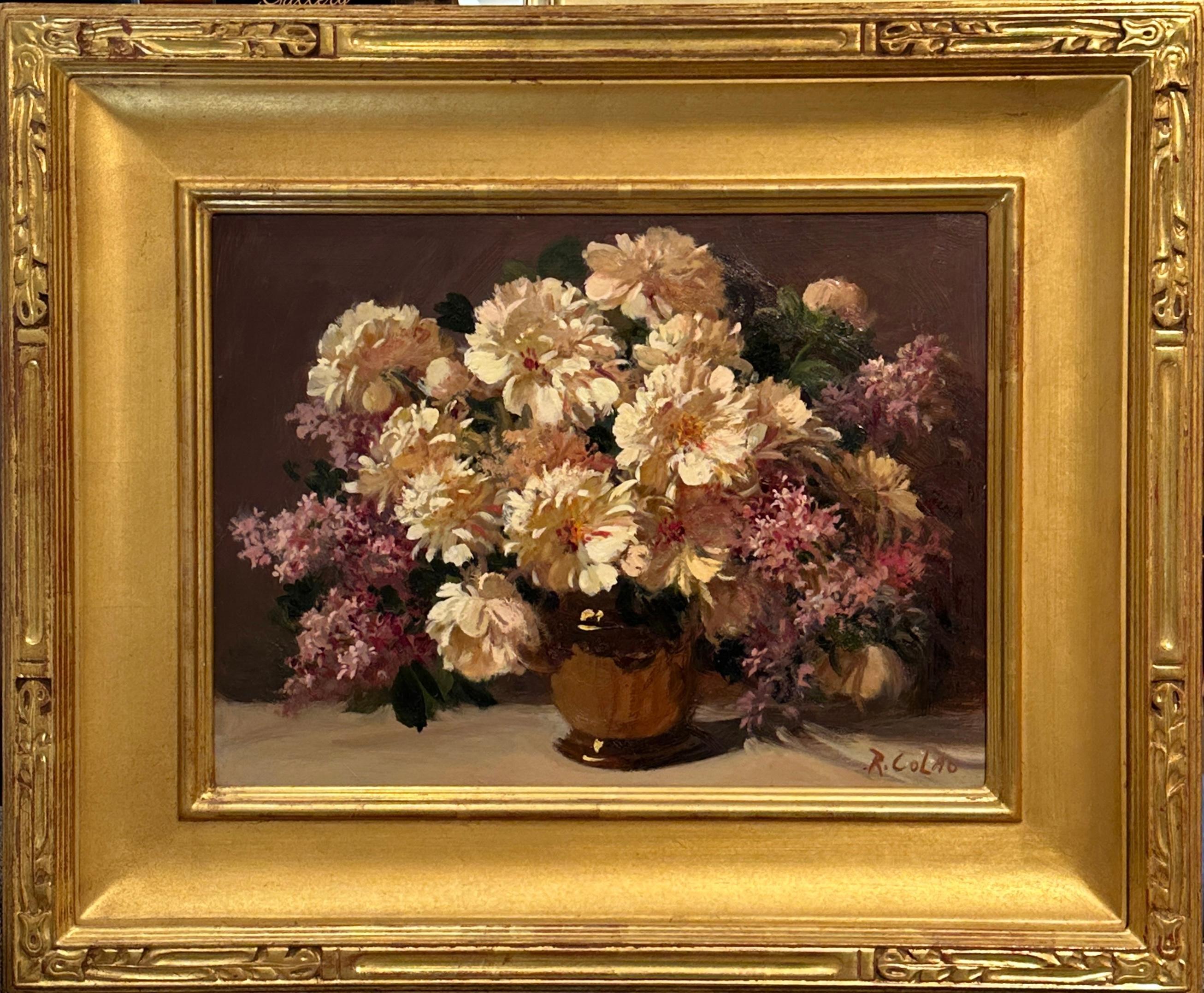 Pintor estadounidense de posguerra y contemporáneo, Naturaleza muerta floral - Painting impresionista estadounidense de Rudolph 
