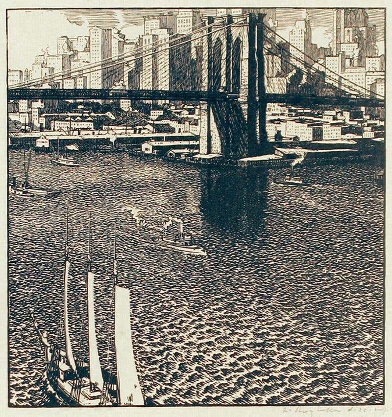 Rudolph Ruzicka - The Brooklyn Bridge For Sale at 1stDibs