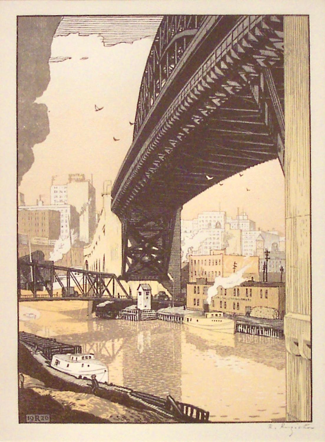 The High Level Bridge, Cleveland - Print by Rudolph Ruzicka