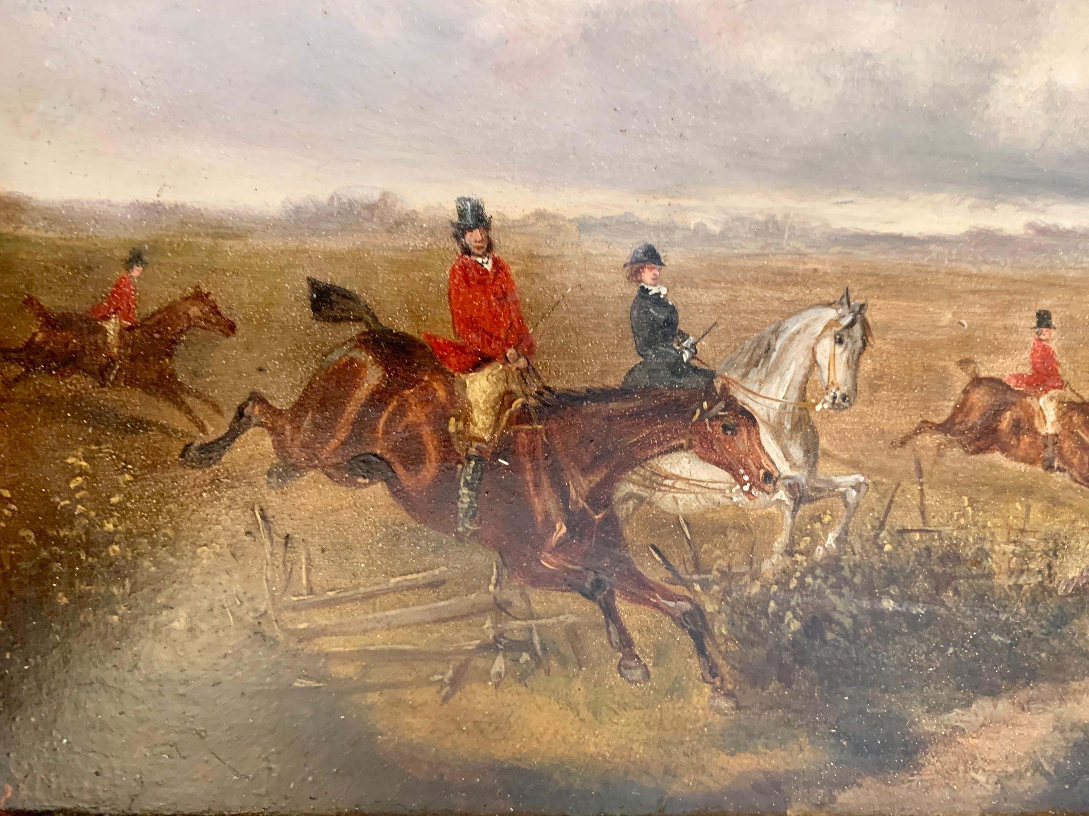 19th century Set of 4 Fox hunting scenes in a landscape, with hounds, huntsmen 6