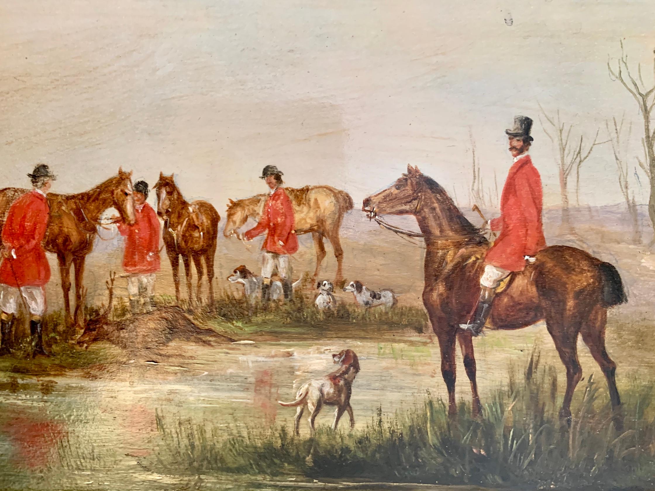 19th century Set of 4 Fox hunting scenes in a landscape, with hounds, huntsmen 3