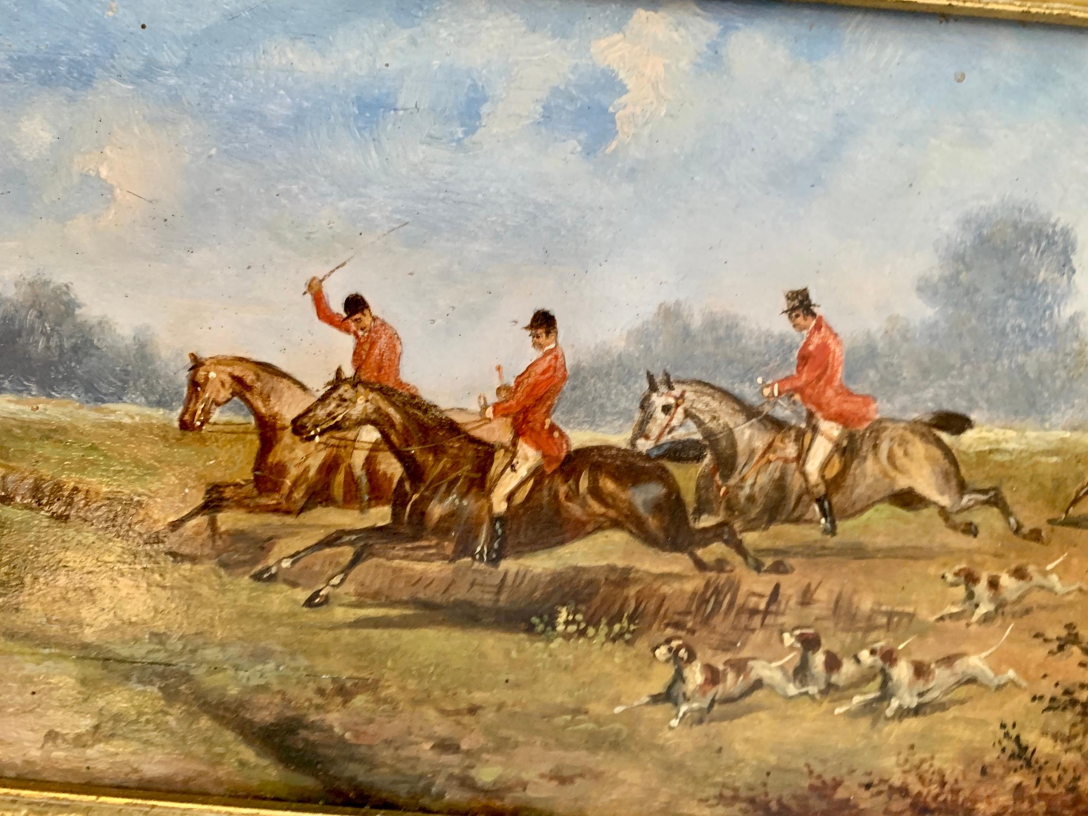 19th century Set of 4 Fox hunting scenes in a landscape, with hounds, huntsmen 4