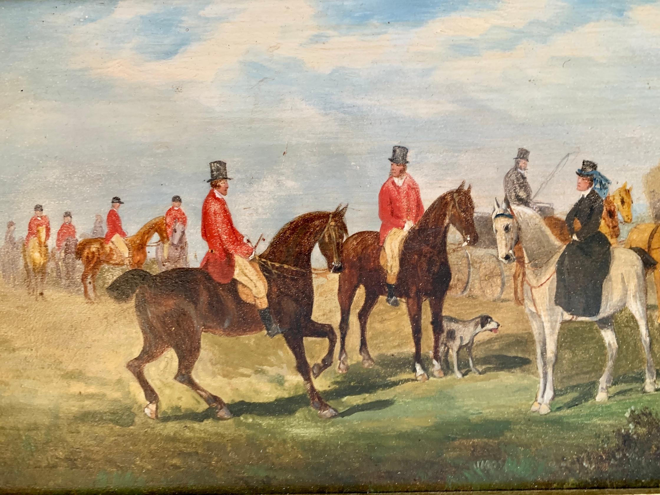 19th century Set of 4 Fox hunting scenes in a landscape, with hounds, huntsmen 5
