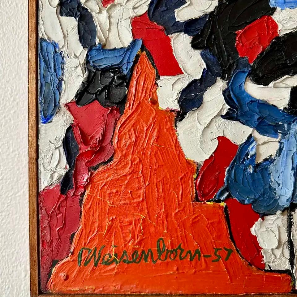 Mid-Century Modern Rudolph Weisenborn (1879-1974) Abstract Oil on Canvas Circa 1957 For Sale