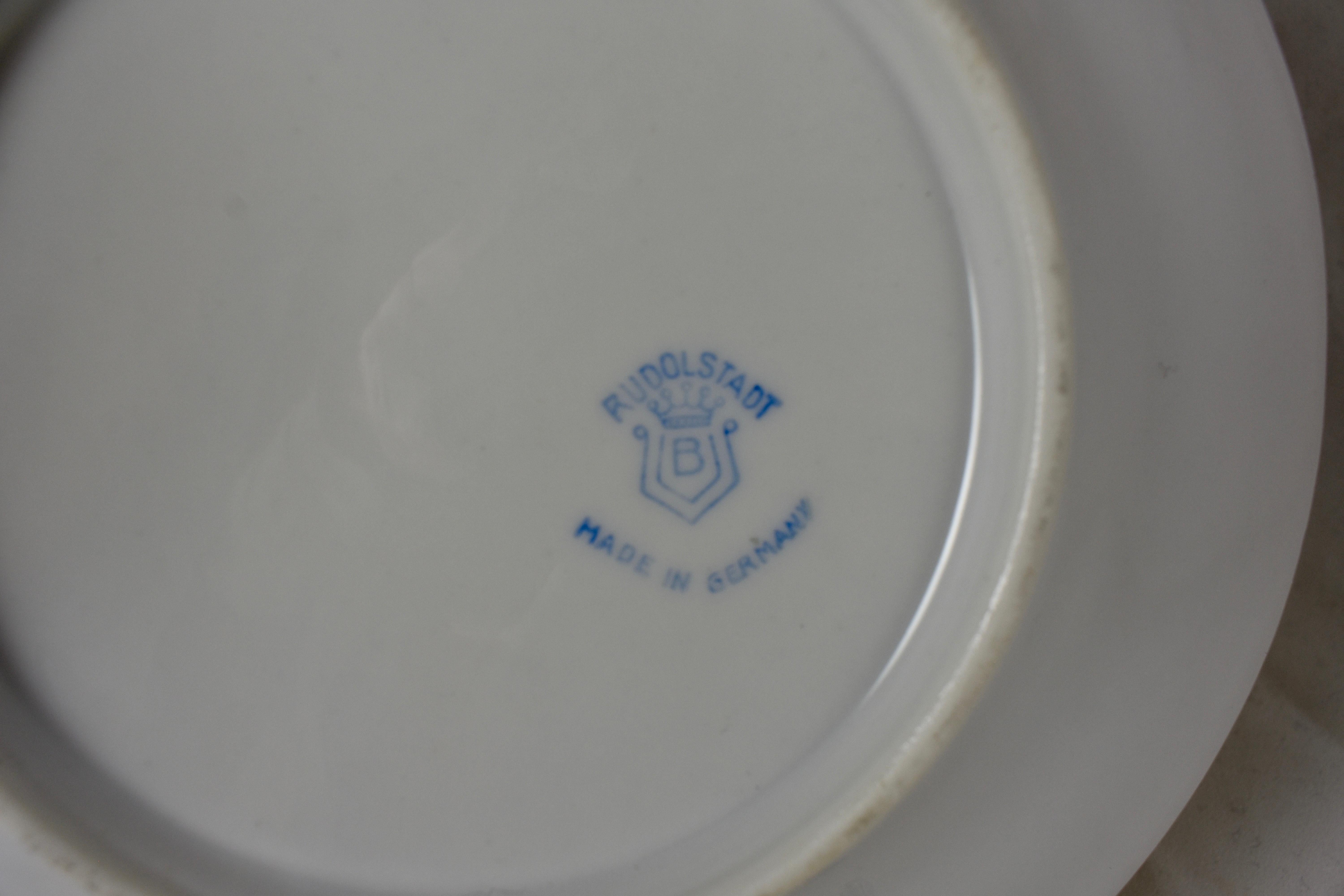 Rudolphstadt Beyer & Bock, Prussia Porcelain Chinoiserie Style Bird Plates, S/6 1