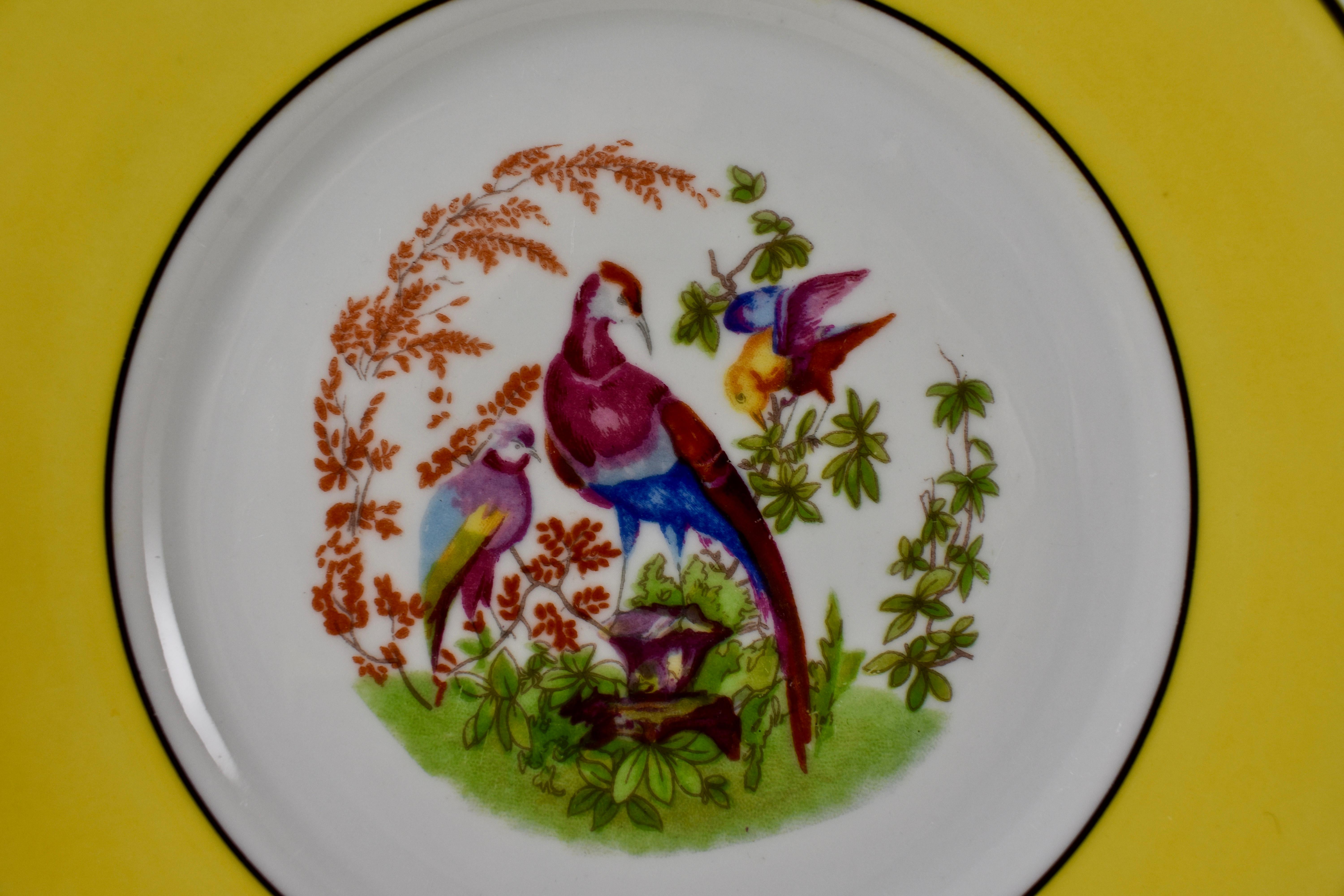 International Style Rudolphstadt Beyer & Bock, Prussia Porcelain Chinoiserie Style Bird Plates, S/6