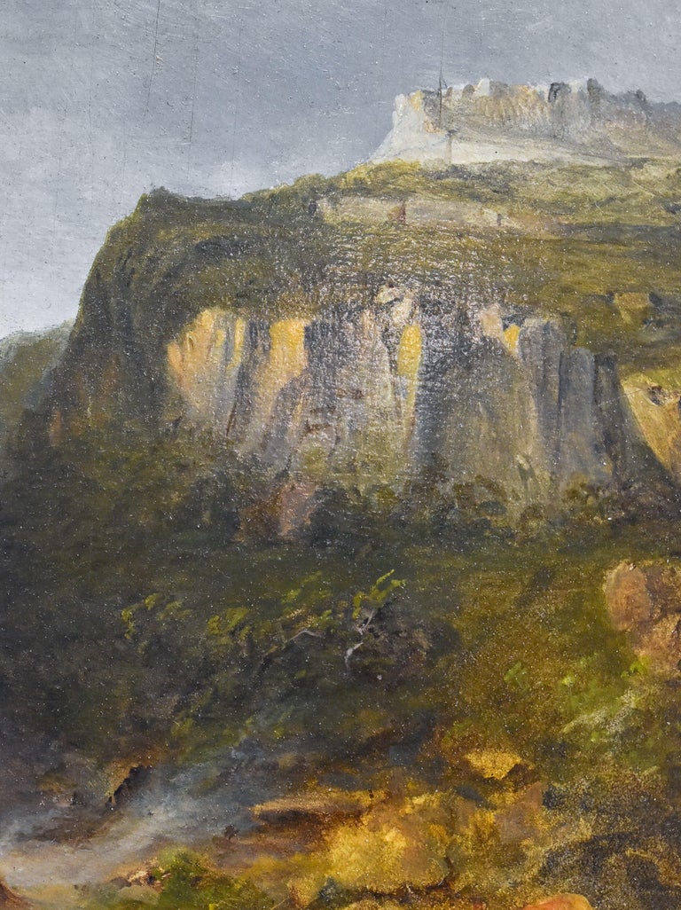 Travelers in mountainscape - Rudolphus Lauwerier - Oil paint - Dutch - Romantic For Sale 3