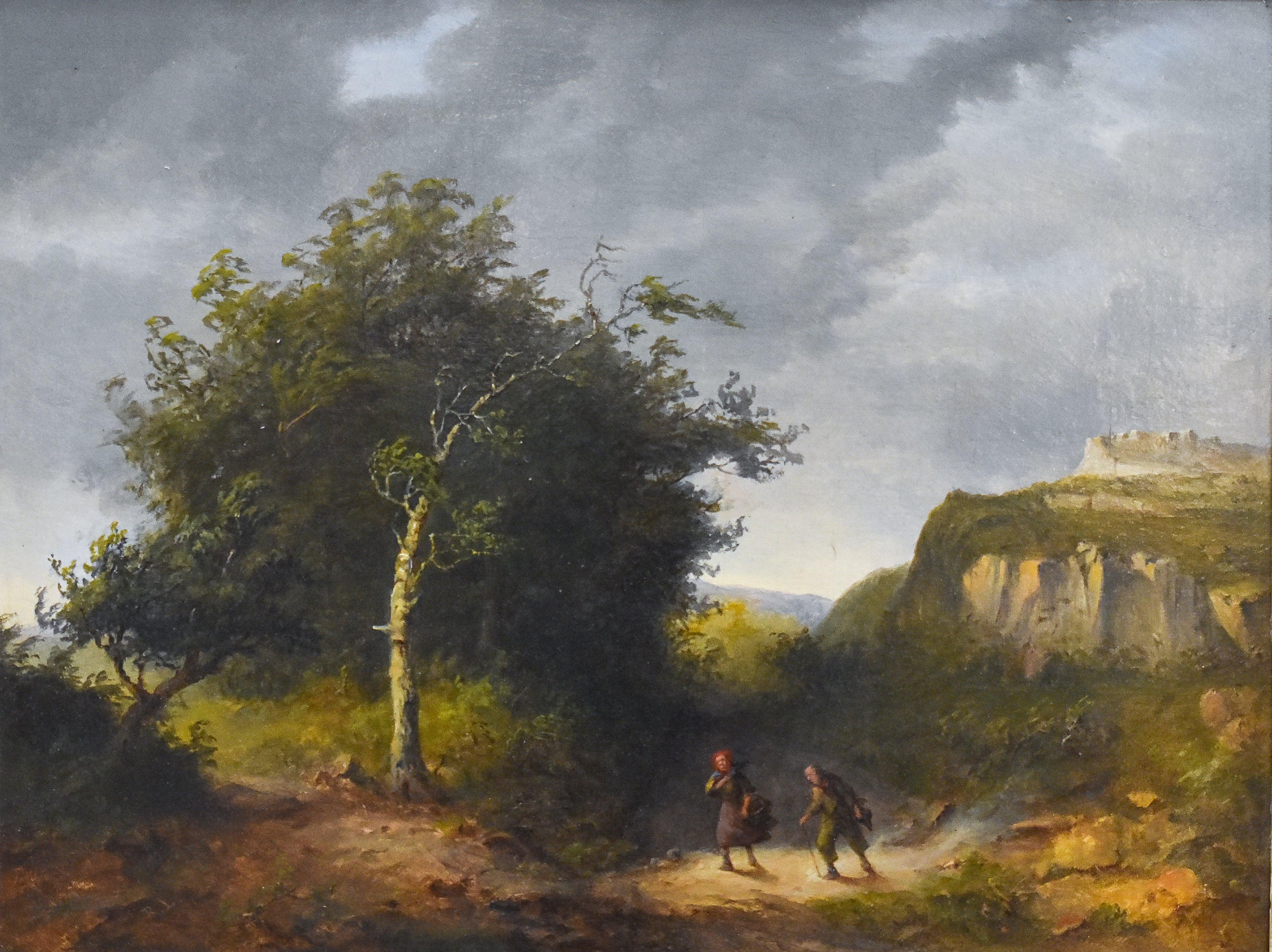 Travelers in mountainscape - Rudolphus Lauwerier - Oil paint - Dutch - Romantic