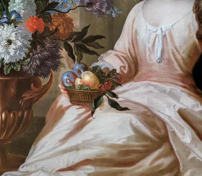 Rare Portrait of Lady with Vase of Flowers, Signed Dated 1714, Master Painting For Sale 5