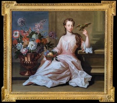 Very Rare Work, Portrait of a Lady with a Vase of Flowers, Signed and Dated 1714