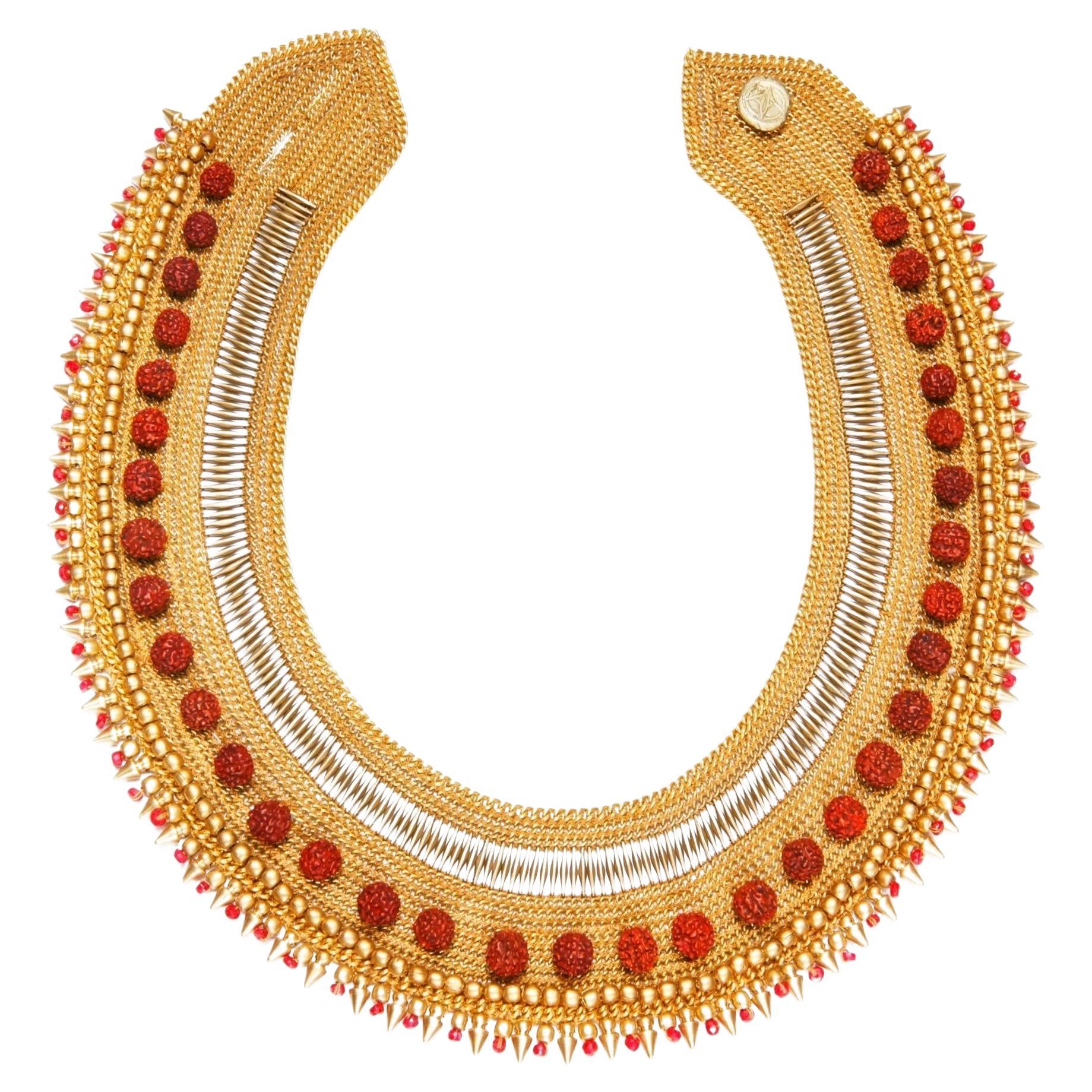 Rudraksha-Halskette - Rudraksha heilende Perlen und Rubin- Handgenäht mit Lackiertem Technik im Angebot
