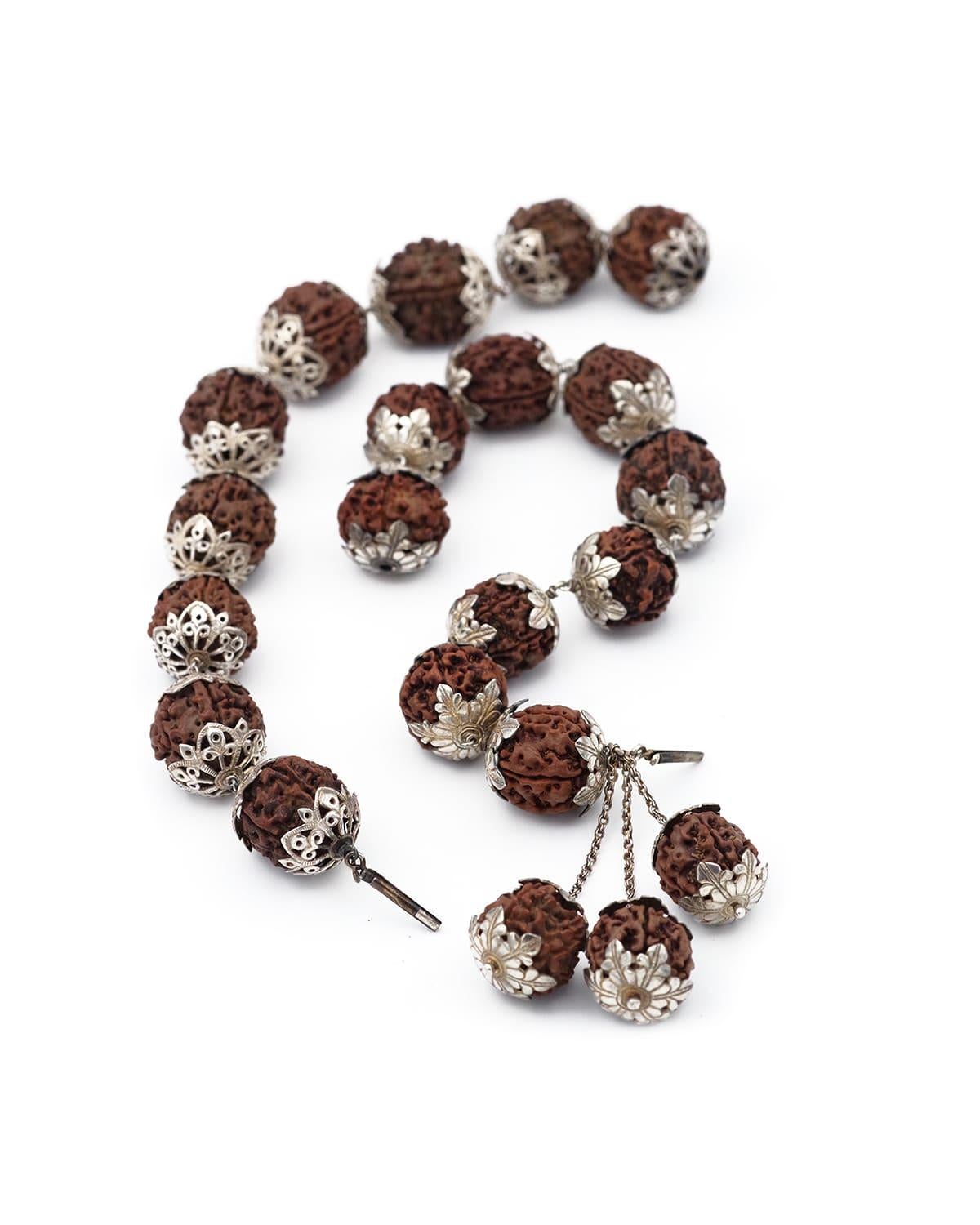 Rudraksha silver set, necklace, bracelets, earring, brooch from 1950's India For Sale 5