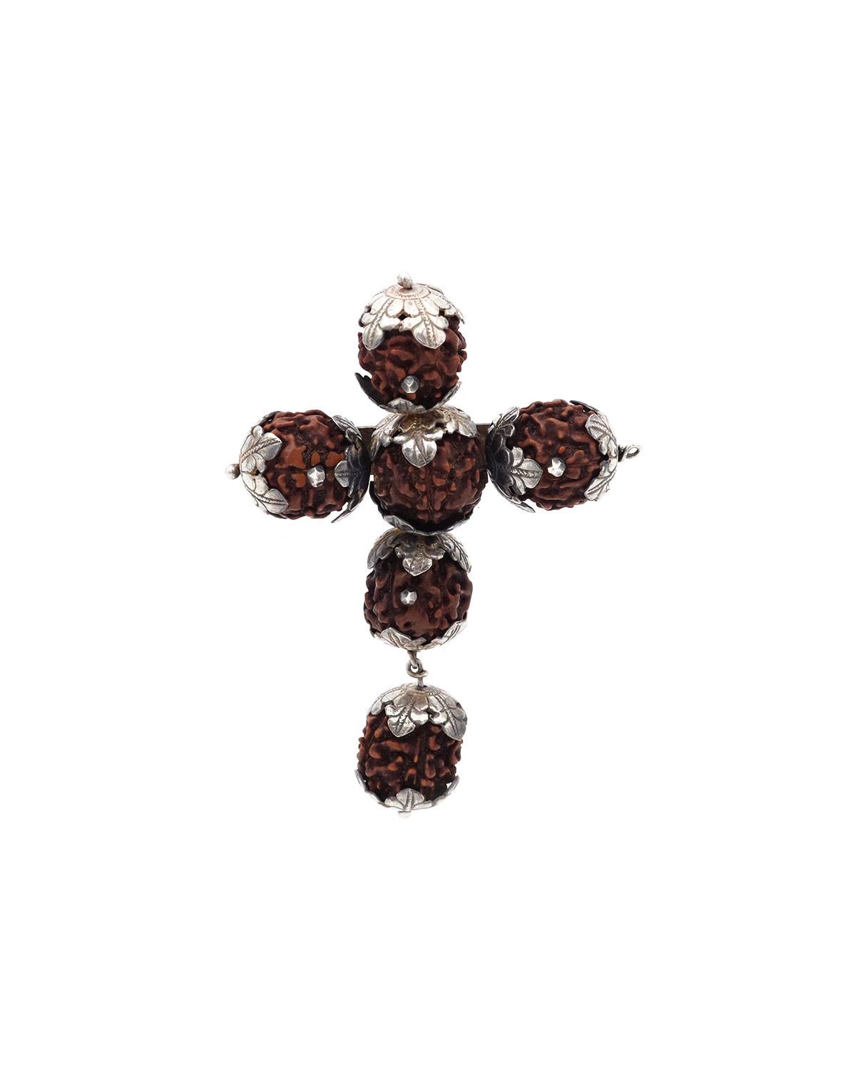 Anglo-Indian Rudraksha silver set, necklace, bracelets, earring, brooch from 1950's India For Sale