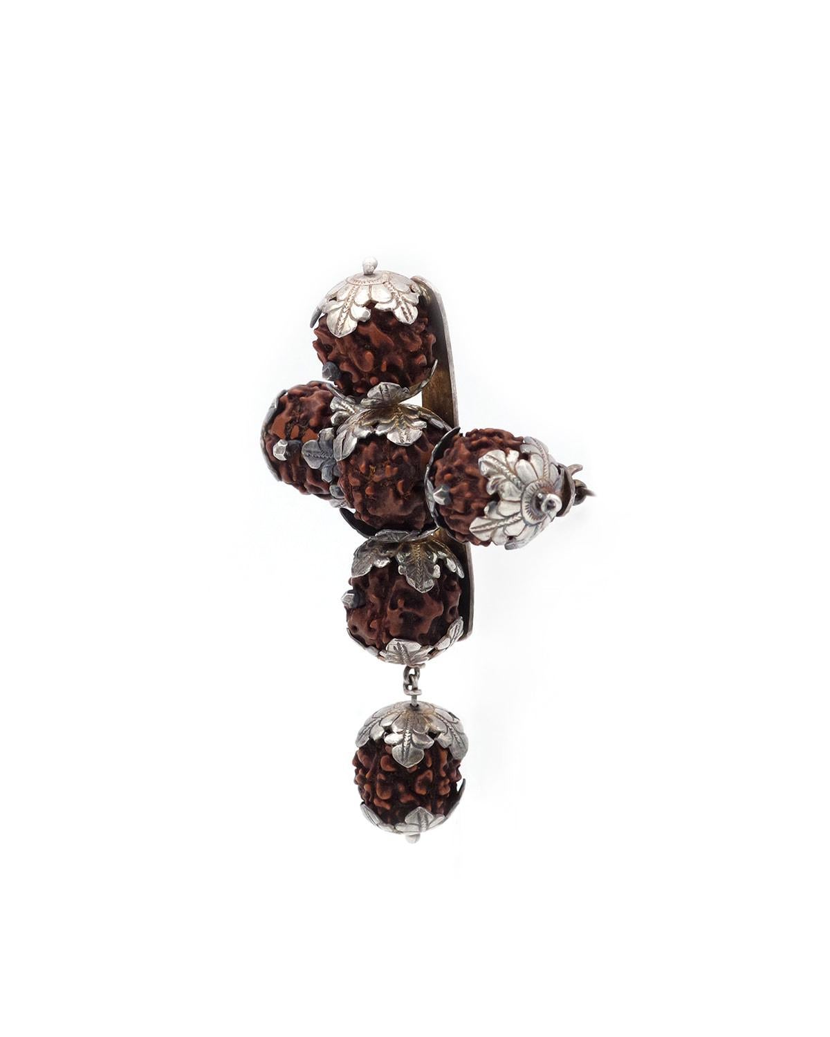 Rudraksha silver set, necklace, bracelets, earring, brooch from 1950's India For Sale 1