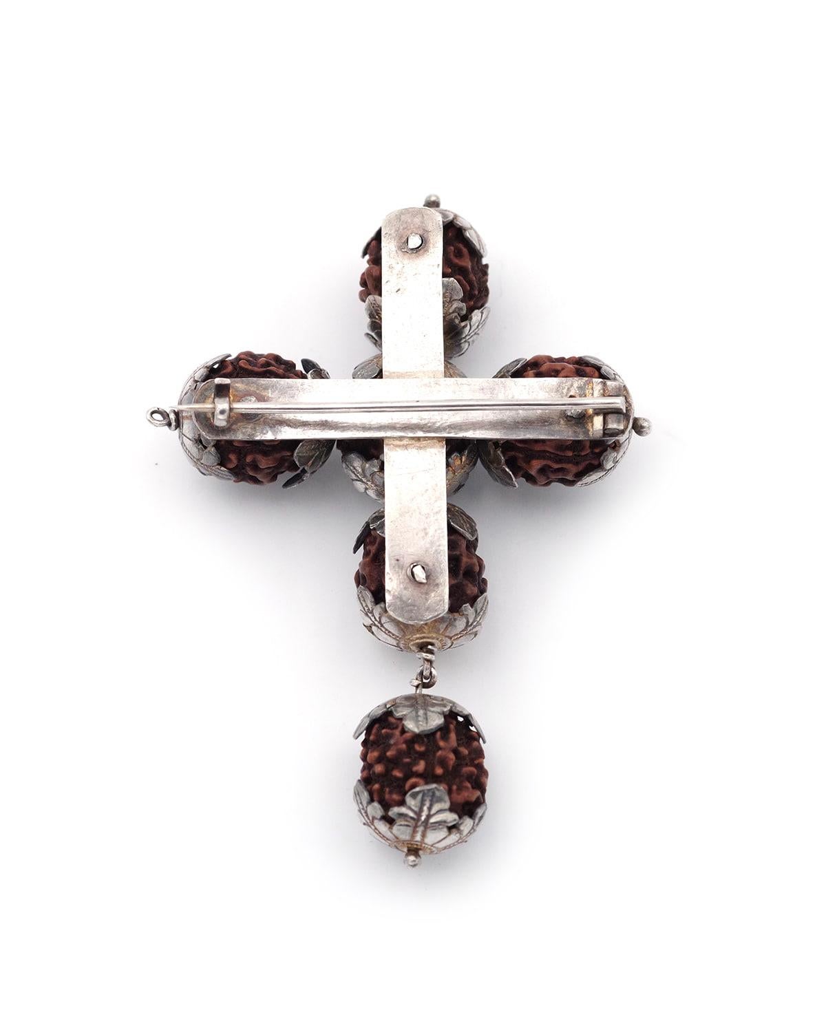 Rudraksha silver set, necklace, bracelets, earring, brooch from 1950's India For Sale 3