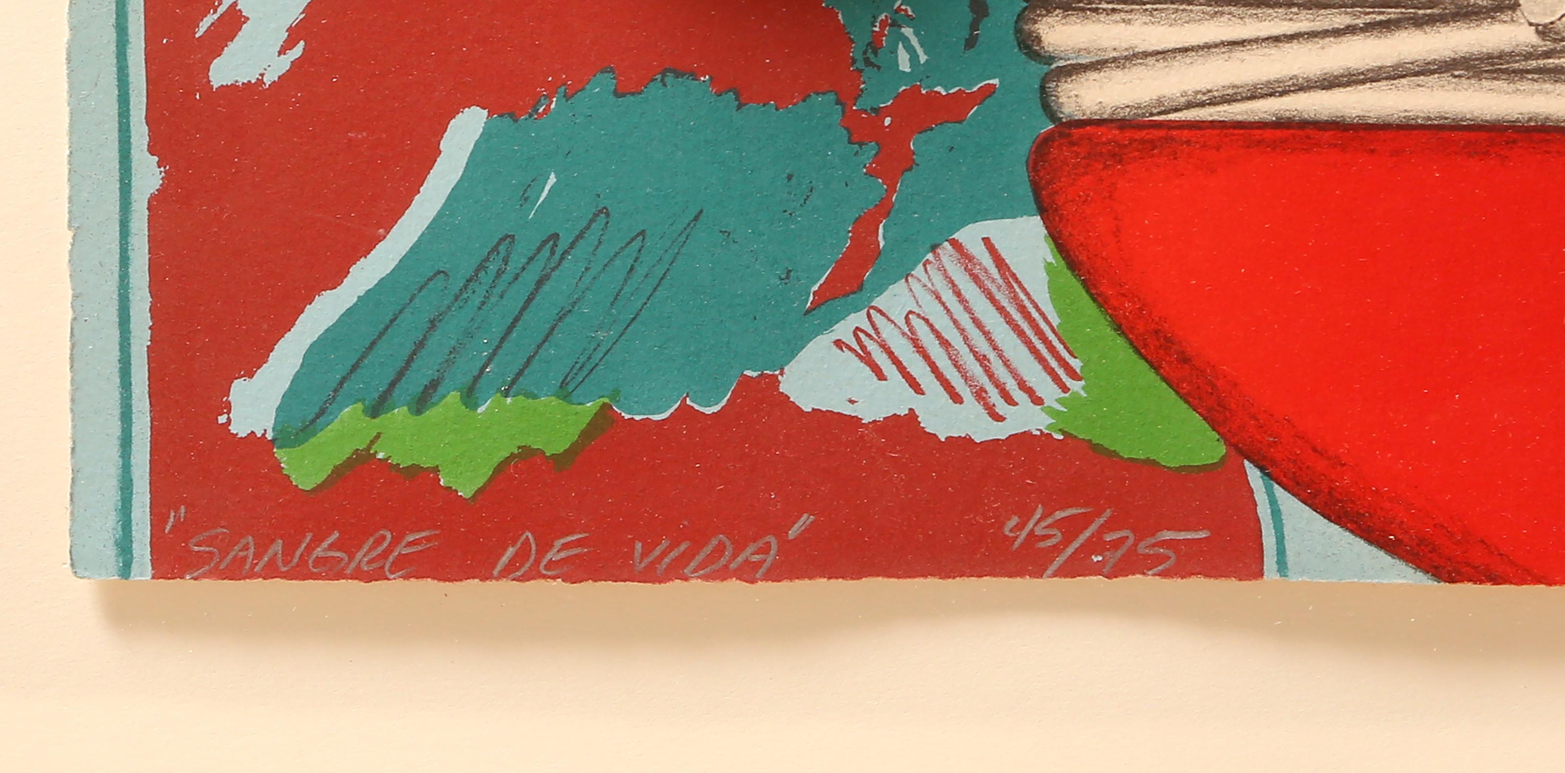 Sangre de Vida, Pop-Art-Lithografie und 3-D-Collage von Rudy Fernandez im Angebot 2