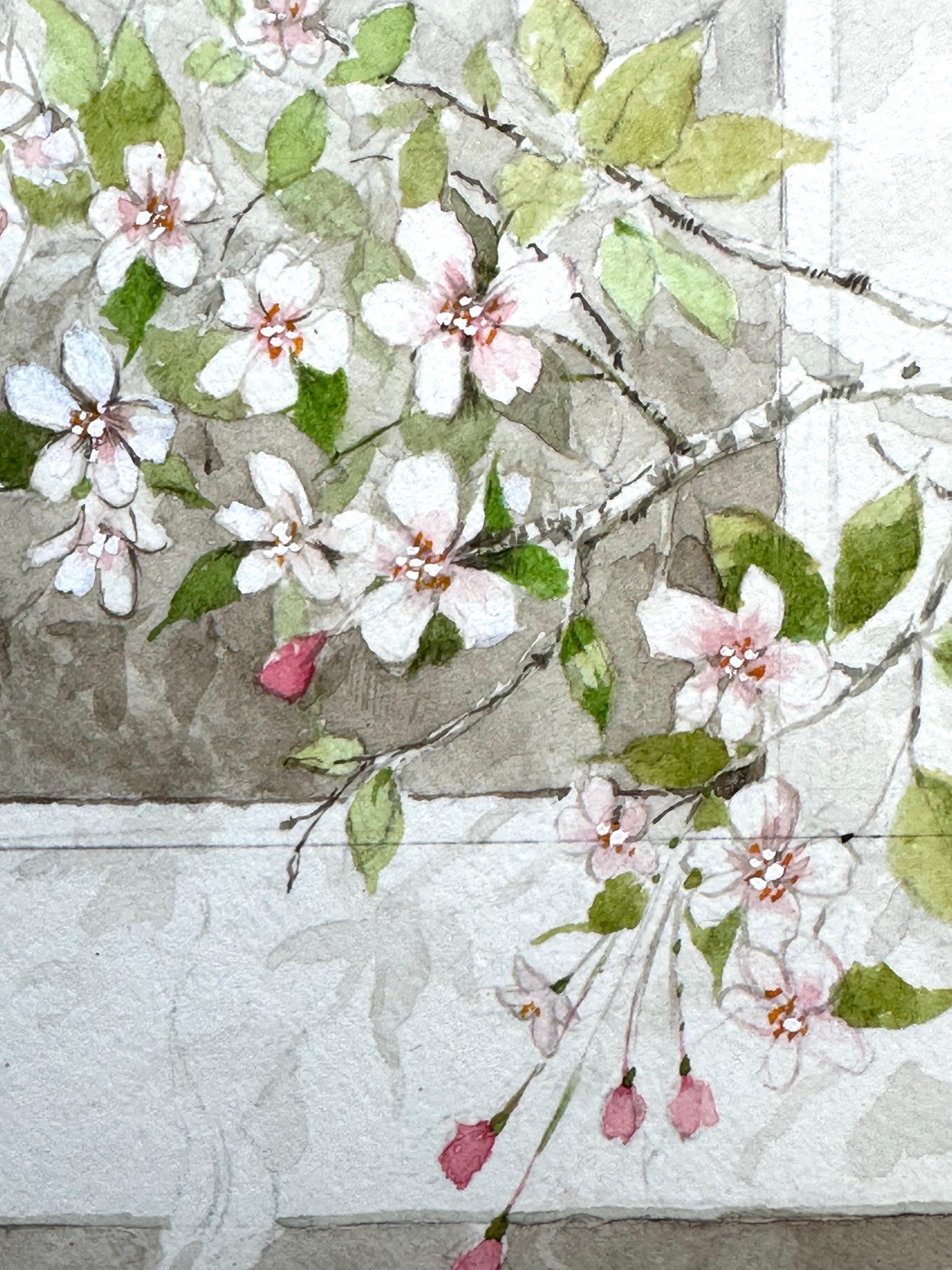 Pie Cooling at Window Floral Still Life (Country Calendar Illustration) - Gray Still-Life Painting by Rudy Nappi