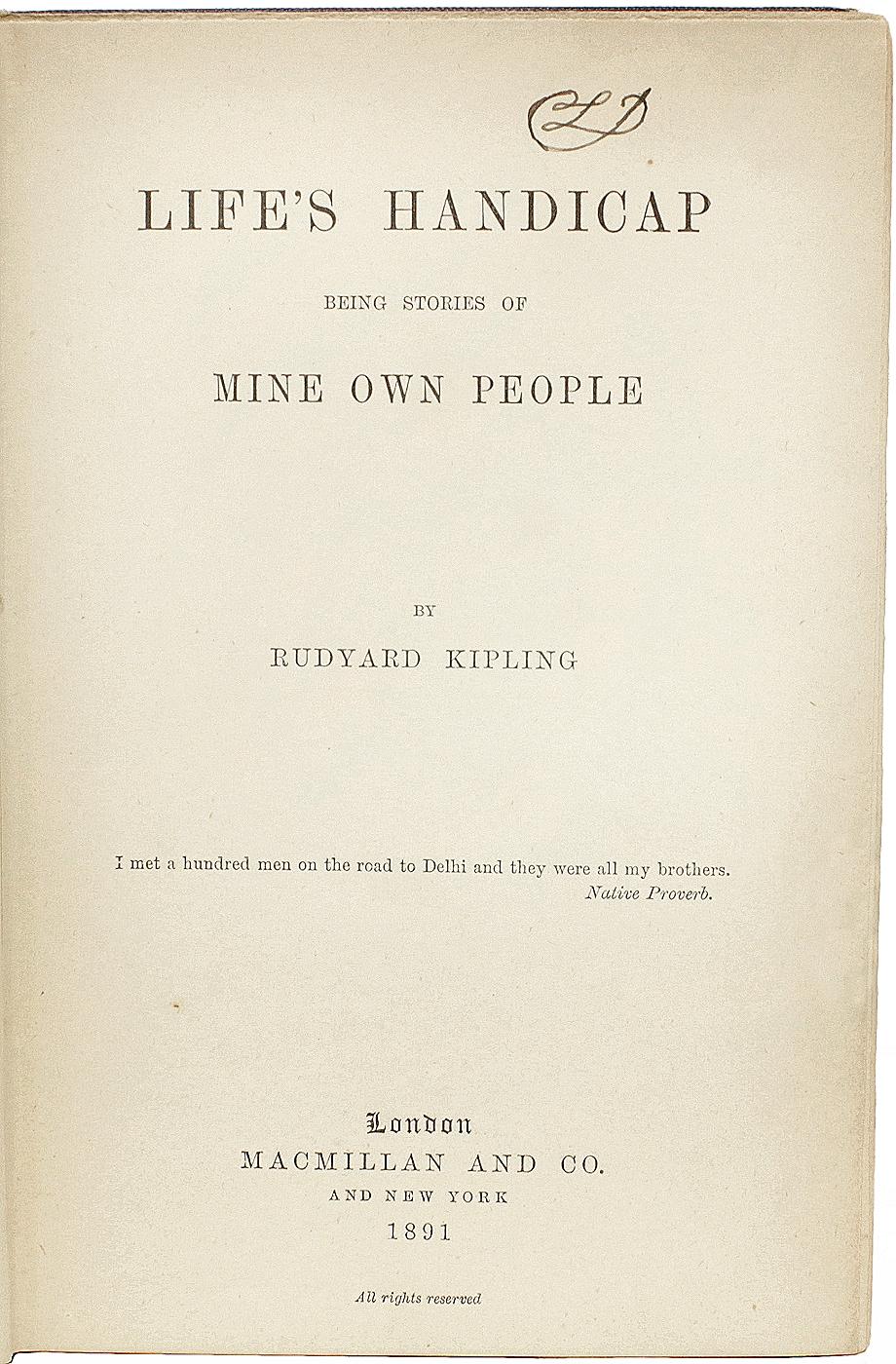 Fine XIX secolo Rudyard Kipling. L'handicap della vita. 1891 - LEWIS CARROLL - C.L. C. COPIA ! in vendita