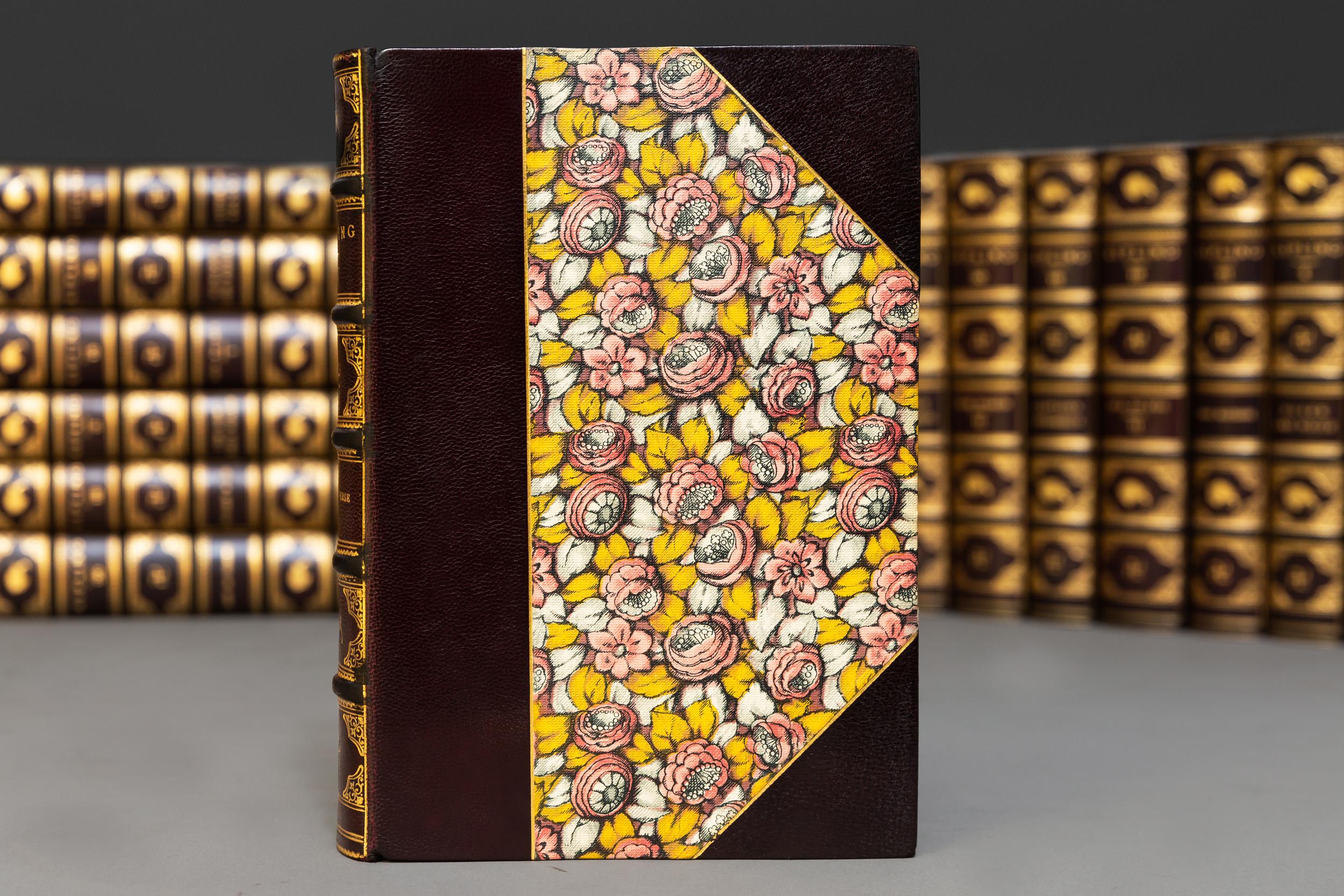 31 volumes

Bound in 3/4 purple Morocco, decorative cloth board, top edges gilt, raised bands, gilt on panels, illustrated.

Published: New York: Charles Scribner’s Sons 1897. 

Handsome set

(Note the sign on the spine is a Hindu symbol,