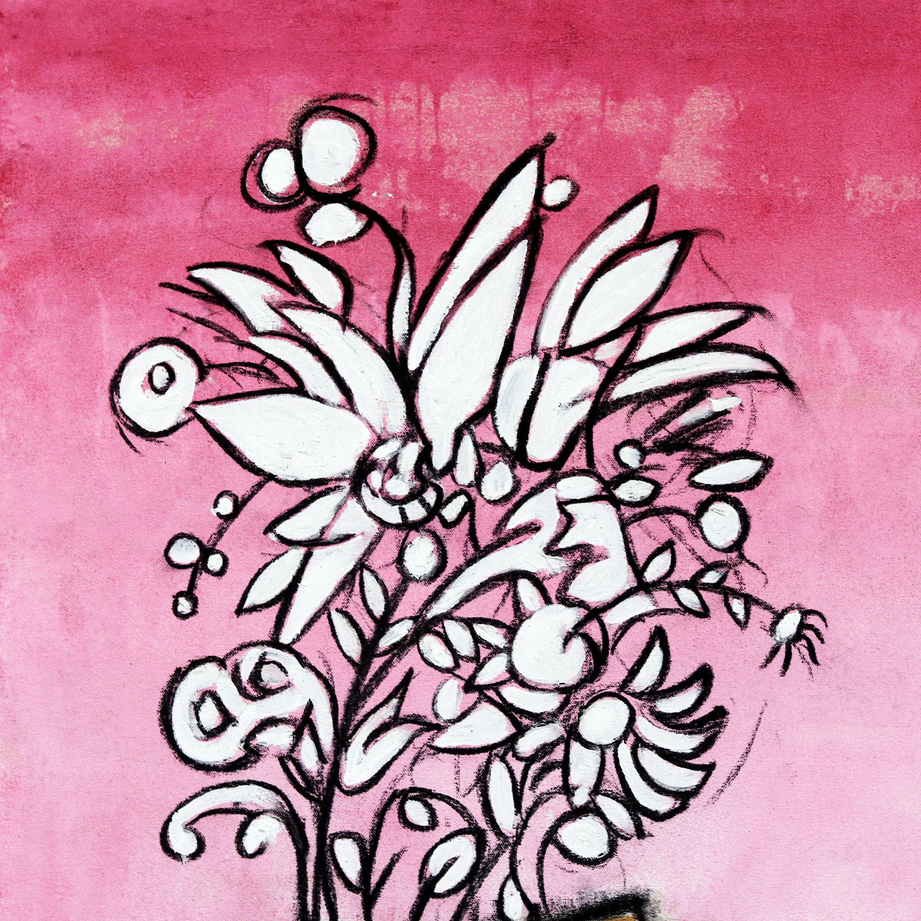 3 Pink - Opera d'arte originale floreale astratta e vibrante di grandi dimensioni - Painting Astratto di Rue Bootay