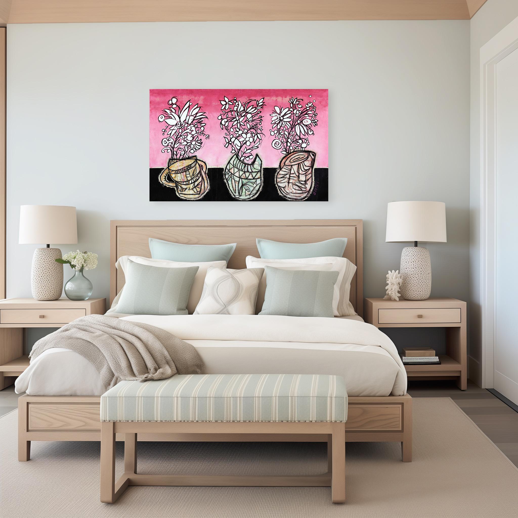 3 Pink - Opera d'arte originale floreale astratta e vibrante di grandi dimensioni in vendita 1