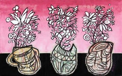 3 Rosa - Abstracto Grande Vibrante Floral Obra de Arte Original
