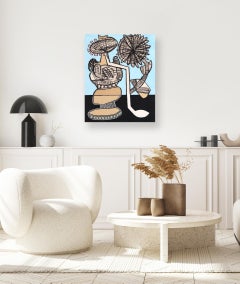 Blue Key Note - Abstract Contemporary Organic Shape Mixed Media Art on Canvas