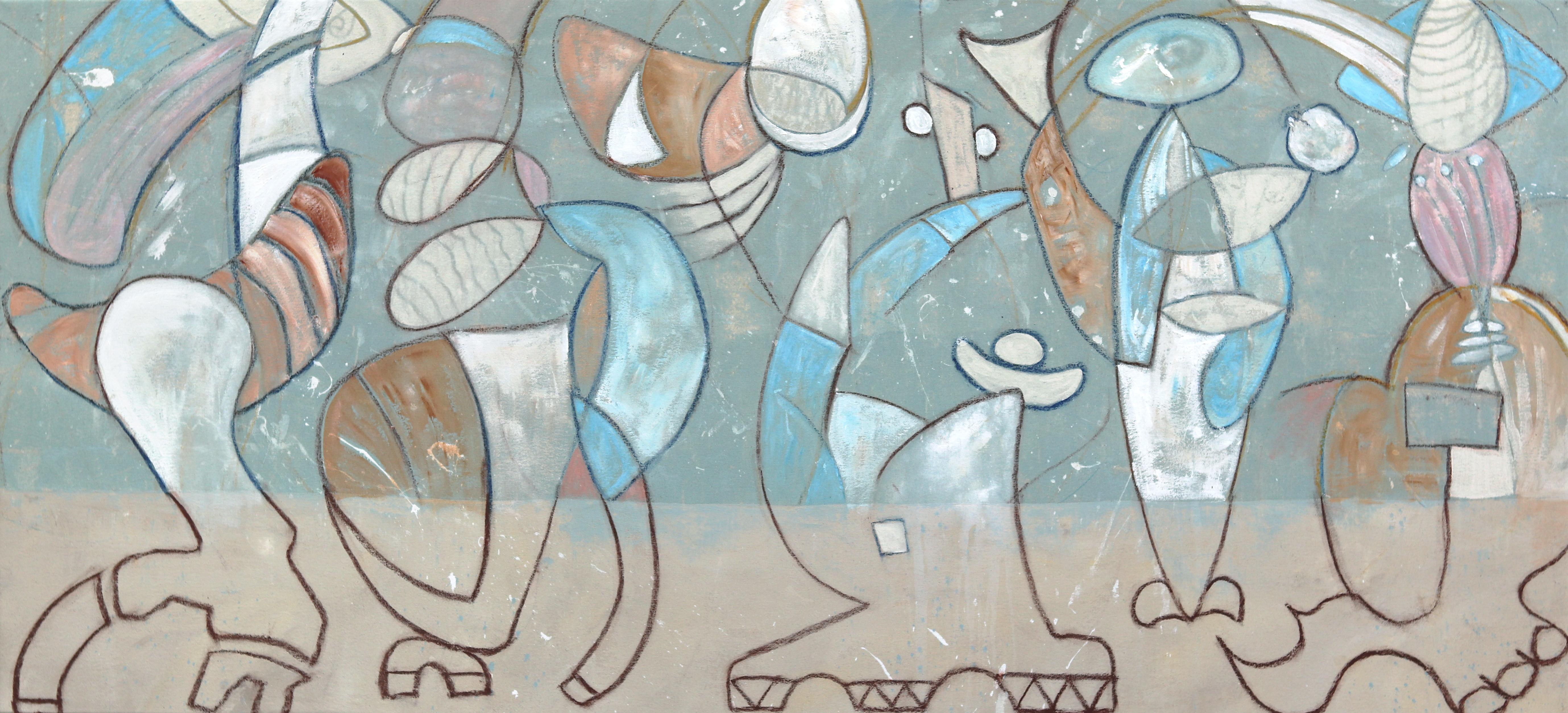 Cita Barata - Abstracto Forma Orgánica Grande Pastel Obra de Arte Original sobre Lienzo - Mixed Media Art de Rue Bootay