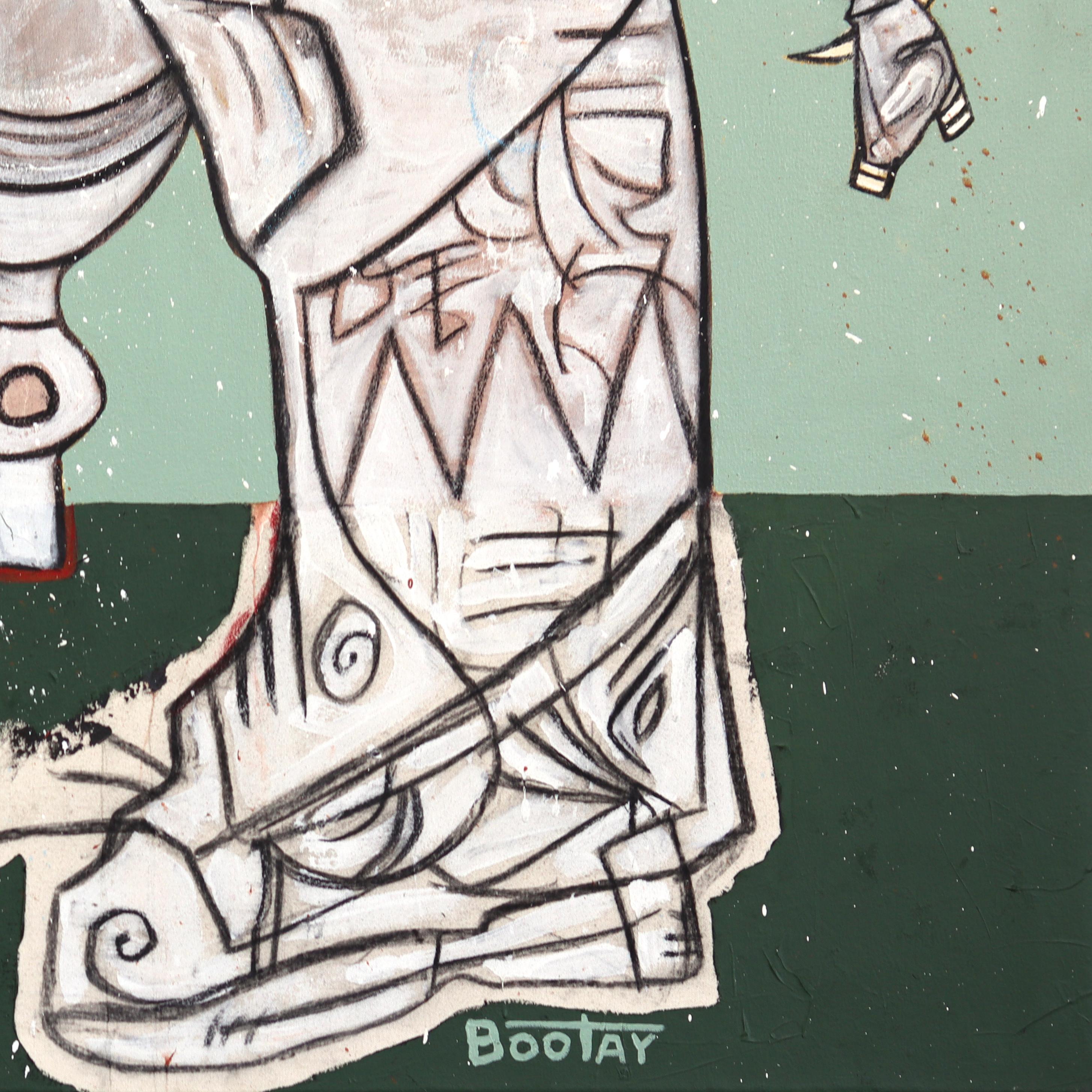 Equus Junior - Large Abstract Sage & Dark Green Organic Pastel Artwork on Canvas For Sale 1