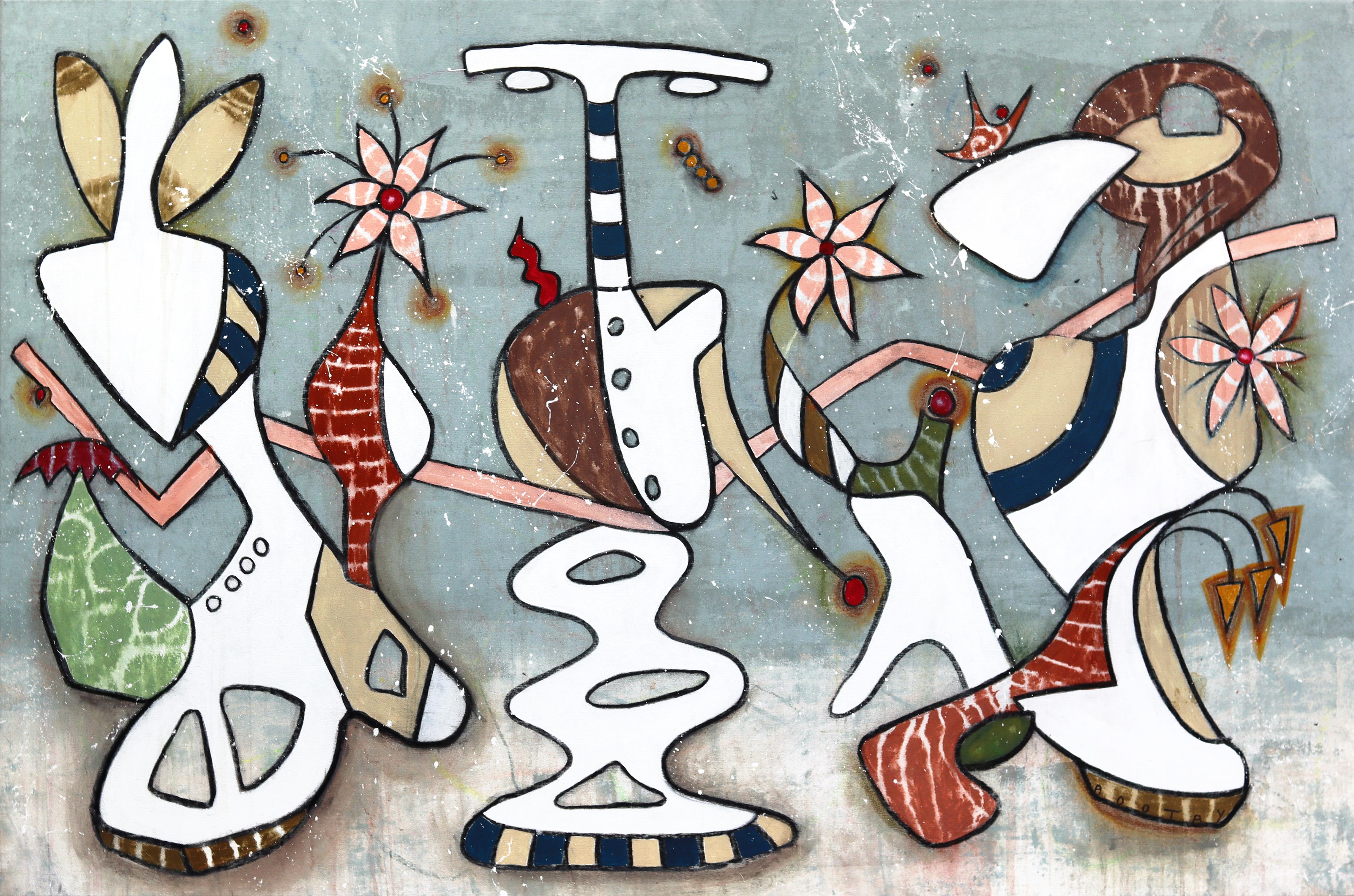 Rue Bootay Abstract Painting - Goodbye Jit - Large Abstract Colorful Organic Pastel Original Artwork on Canvas