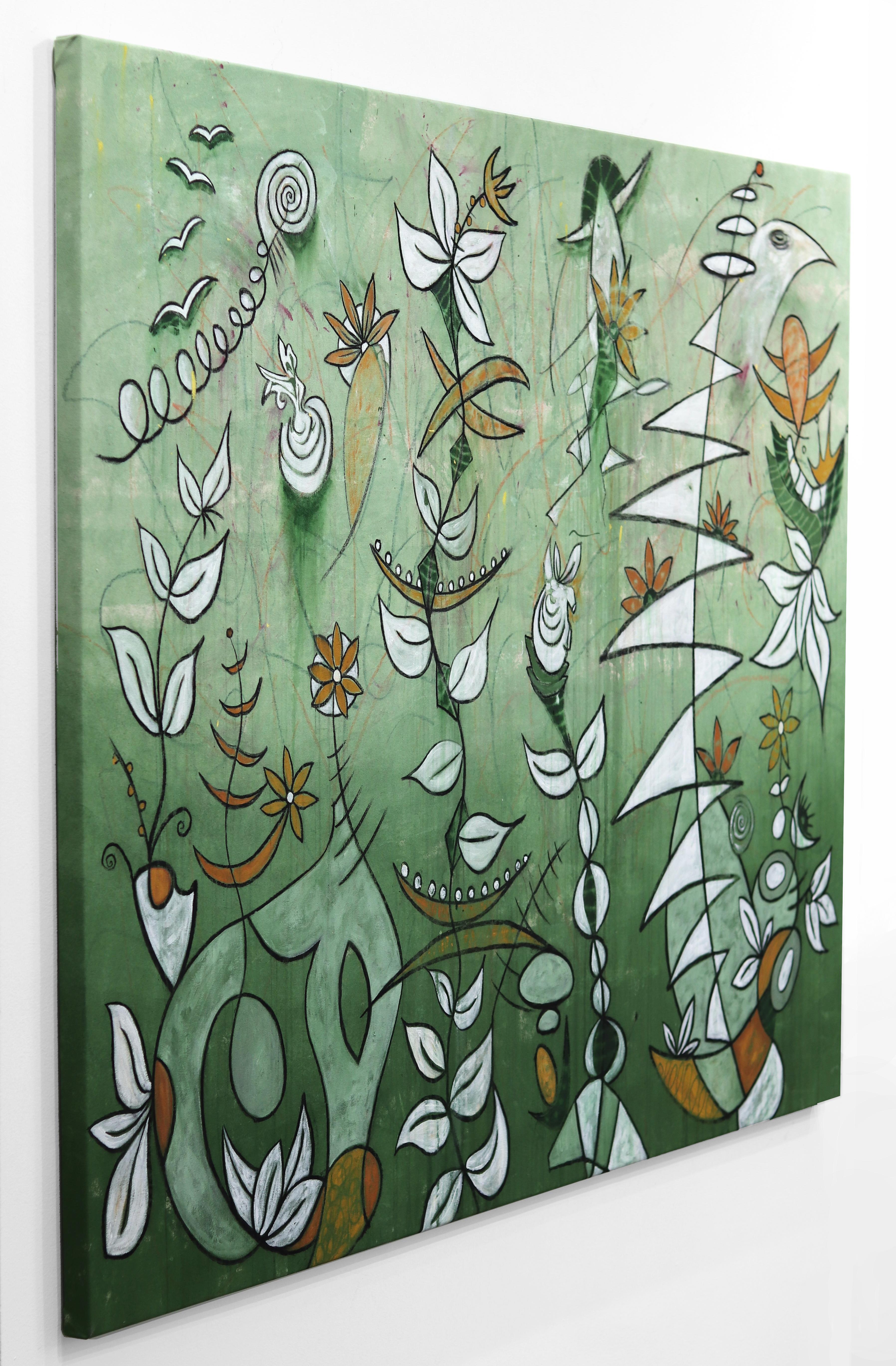 Green Garden-  Large Ready to Hang Mixed Media Original Artwork on Canvas For Sale 1