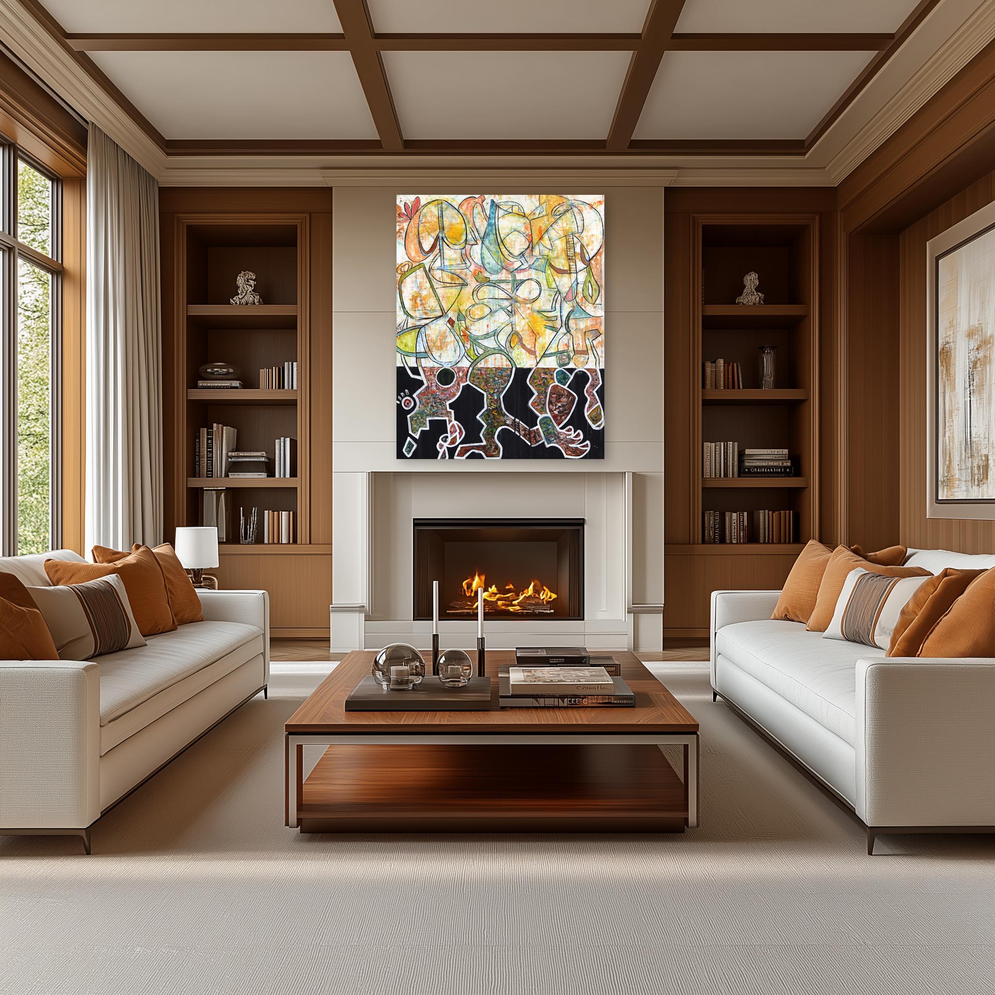 Hello Jit - Large Abstract Color Drenching Organic Mixed Media Artwork on Canvas - Painting by Rue Bootay