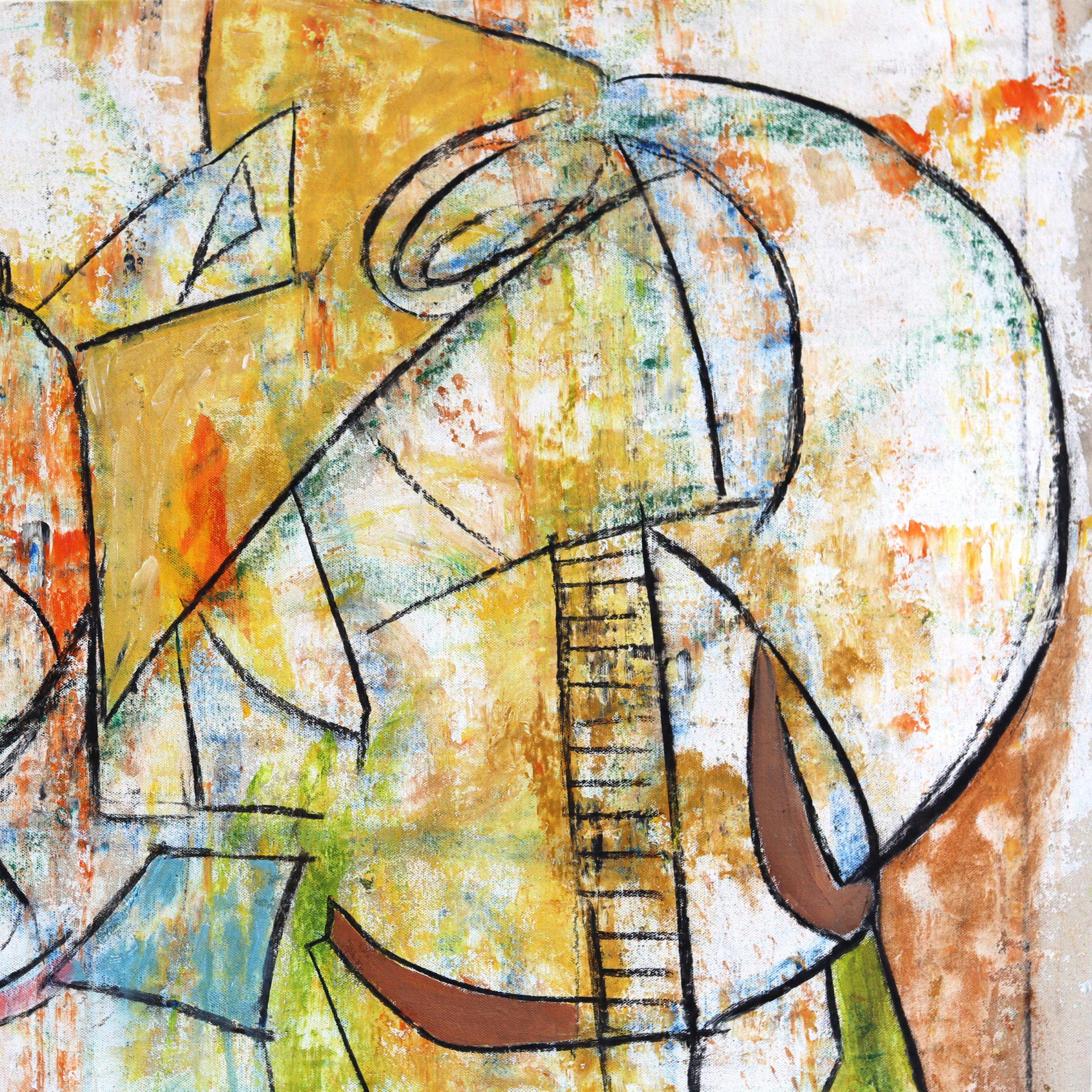 Hello Jit - Large Abstract Color Drenching Organic Mixed Media Artwork on Canvas For Sale 1