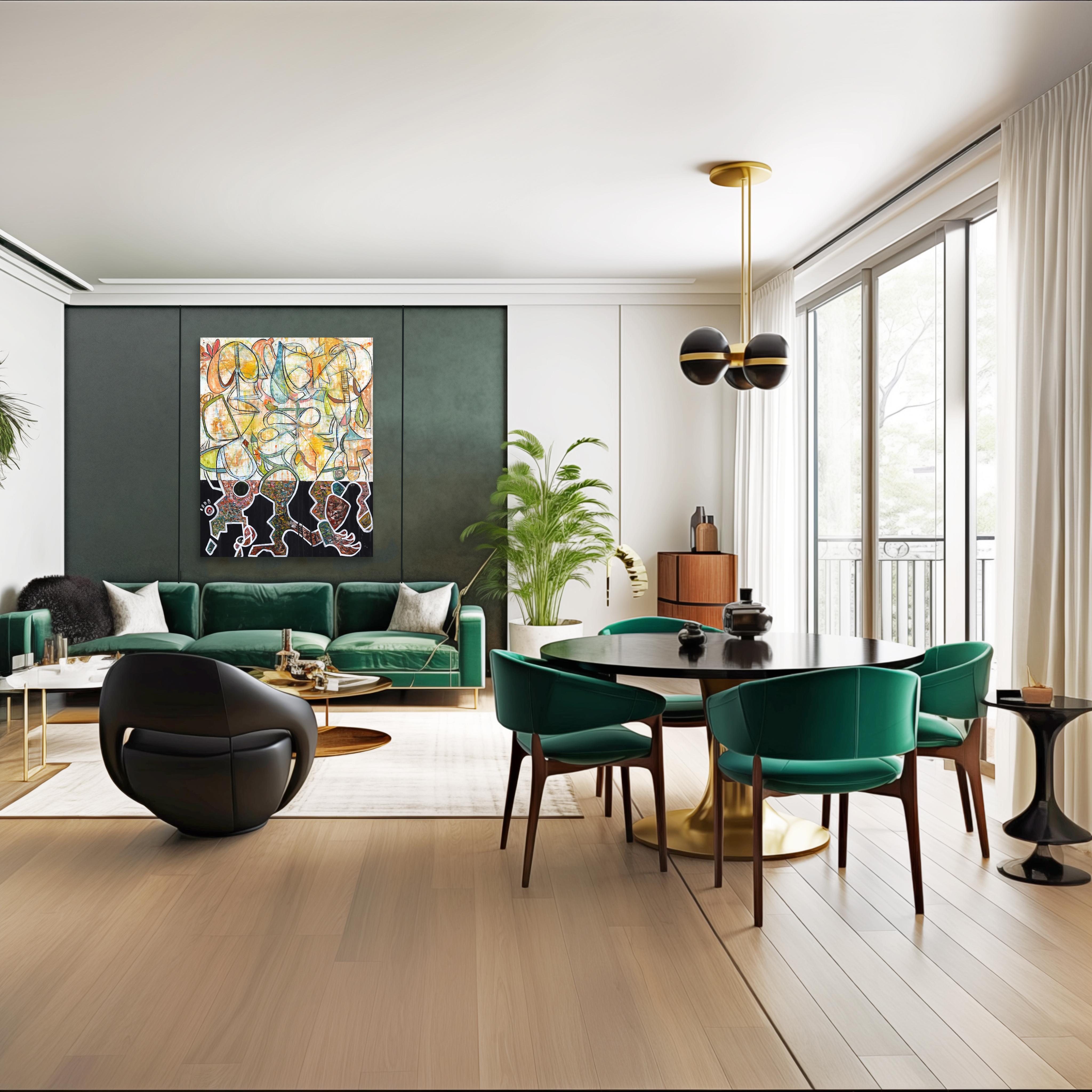 Hello Jit - Large Abstract Color Drenching Organic Mixed Media Artwork on Canvas For Sale 2