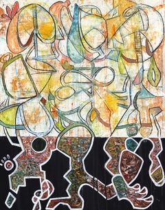 Hello Jit - Large Abstract Color Drenching Organic Mixed Media Artwork on Canvas