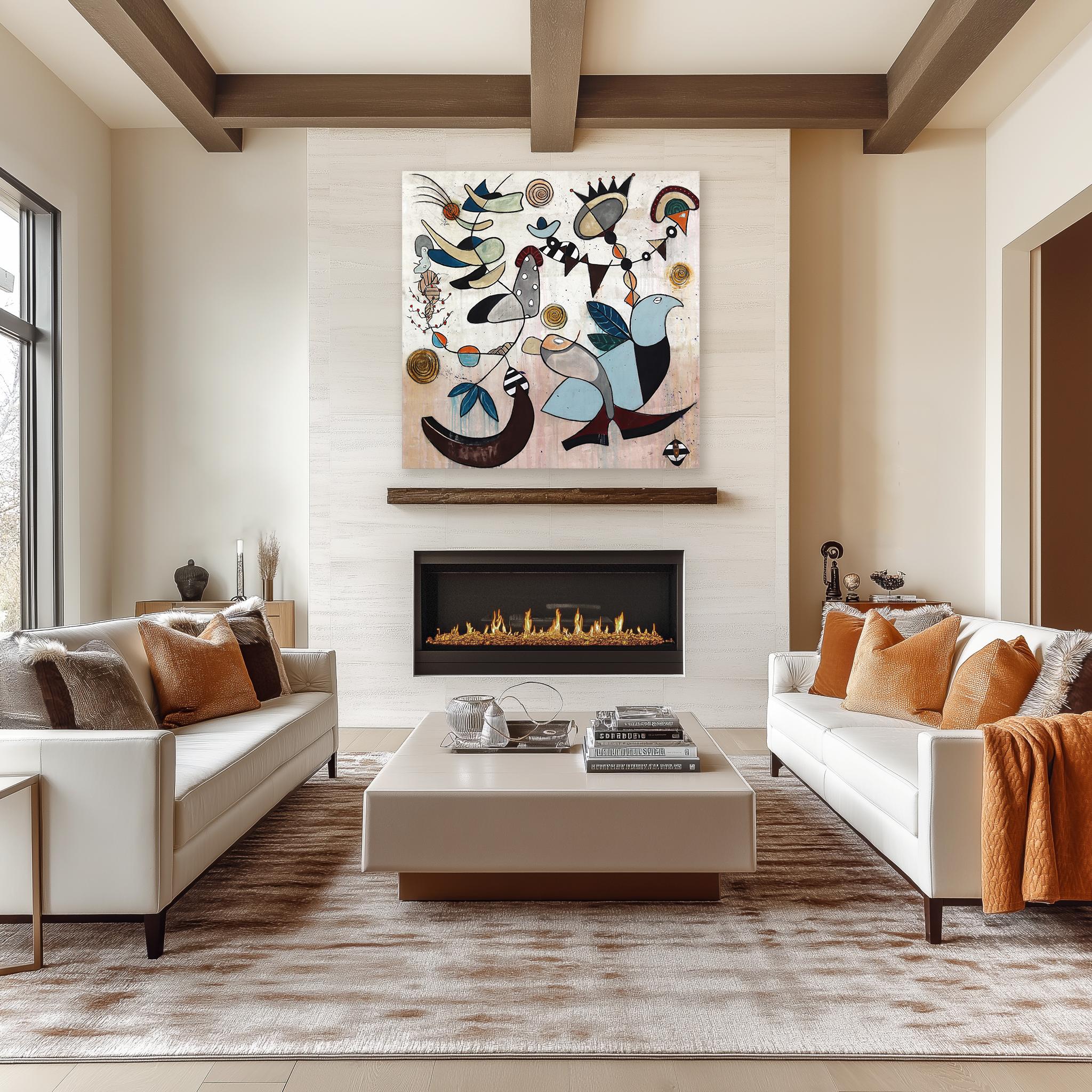 Jit Be Barking - Large Abstract Organic Unique Mixed Media Painting on Canvas (Grau), Abstract Painting, von Rue Bootay