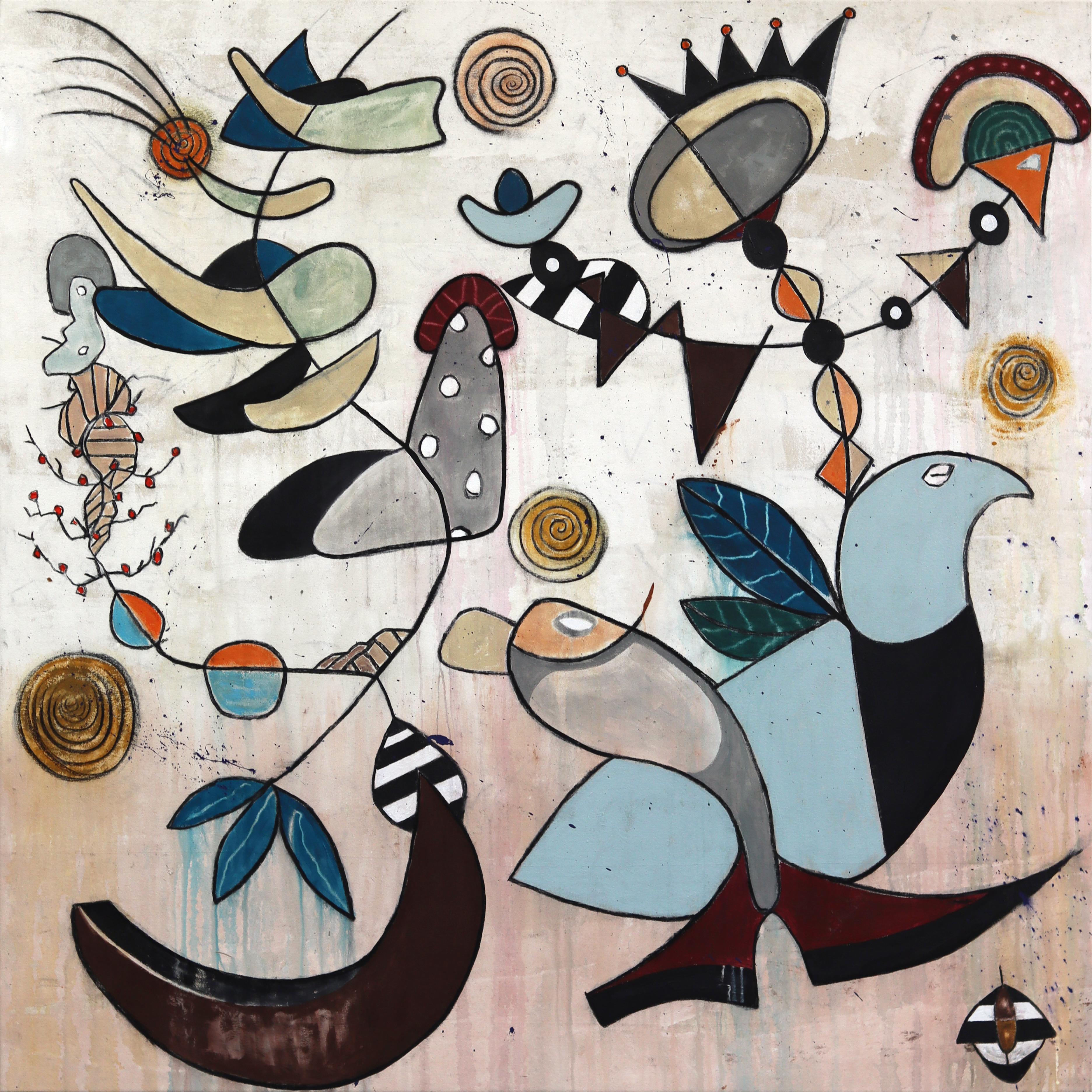 Jit Be Barking - Large Abstract Organic Unique Mixed Media Painting on Canvas