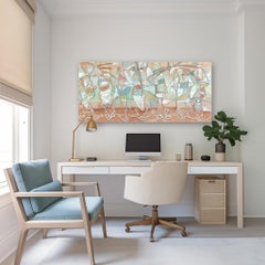 Juju's Beach - Abstract Large Organic Cubism Pastel Original Artwork on Canvas