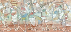 Juju's Beach - Abstract Large Organic Cubism Pastel Original Artwork on Canvas