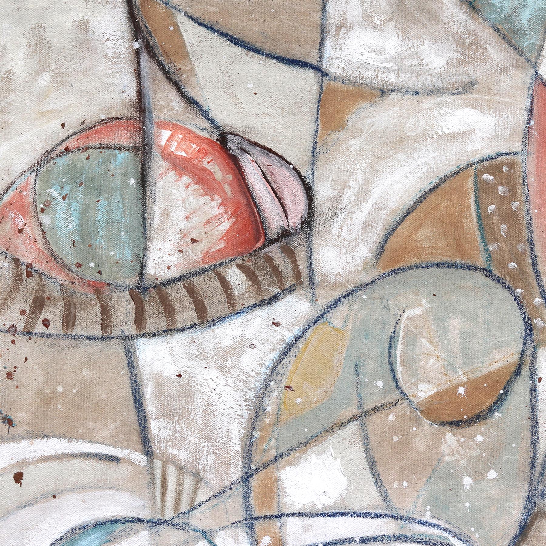 Long Game - Abstract Organic Shape Muted Colors Original Artwork on Canvas - Beige Abstract Painting by Rue Bootay
