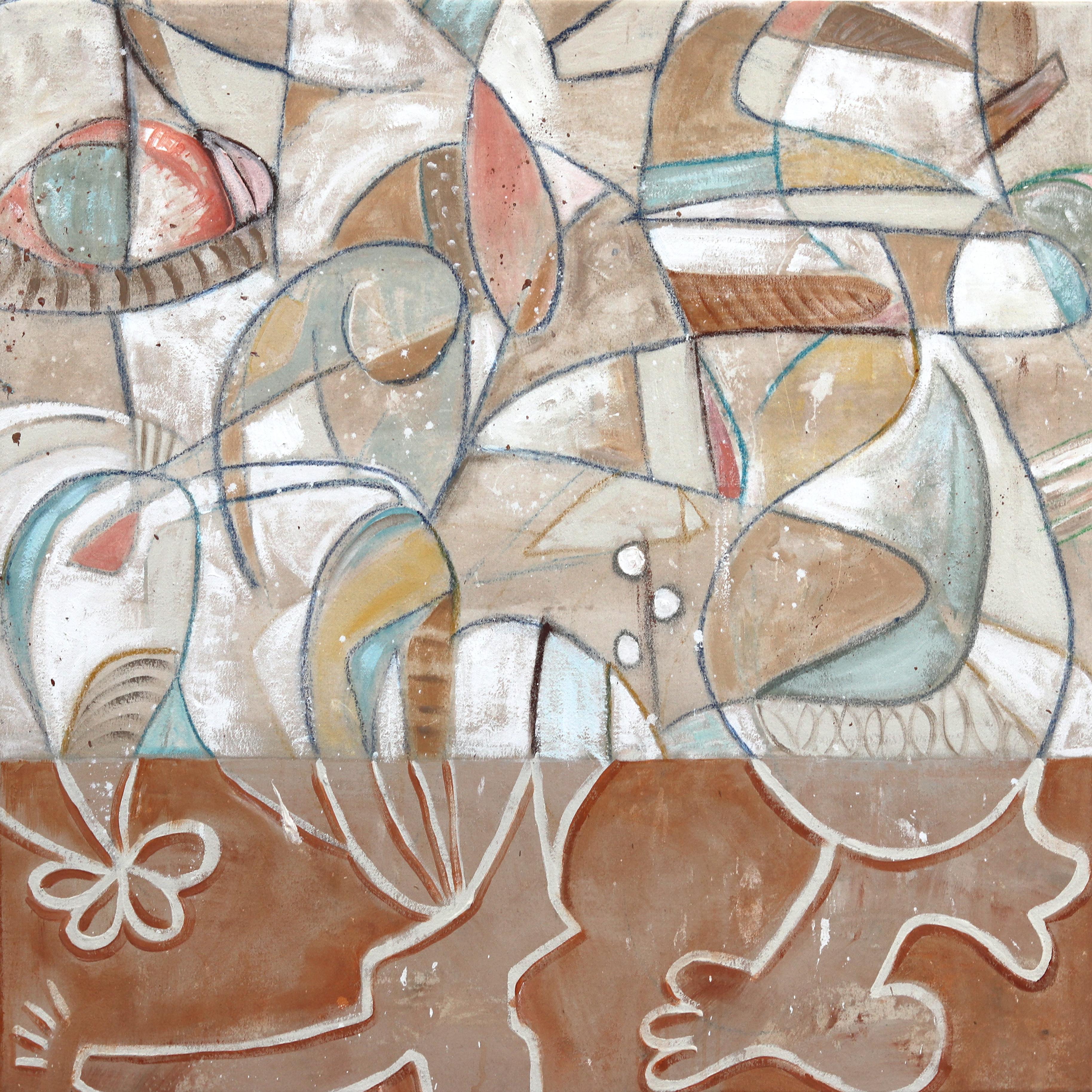 Rue Bootay Abstract Painting - Long Game - Abstract Organic Shape Muted Colors Original Artwork on Canvas