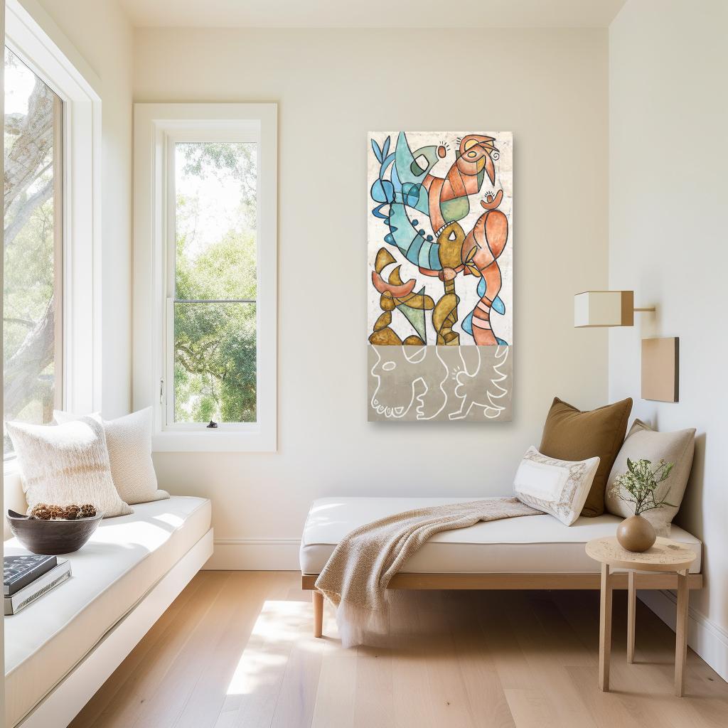 Make It Rain - Tall Colorful Abstract Organic Shape Original Artwork on Canvas - Painting by Rue Bootay