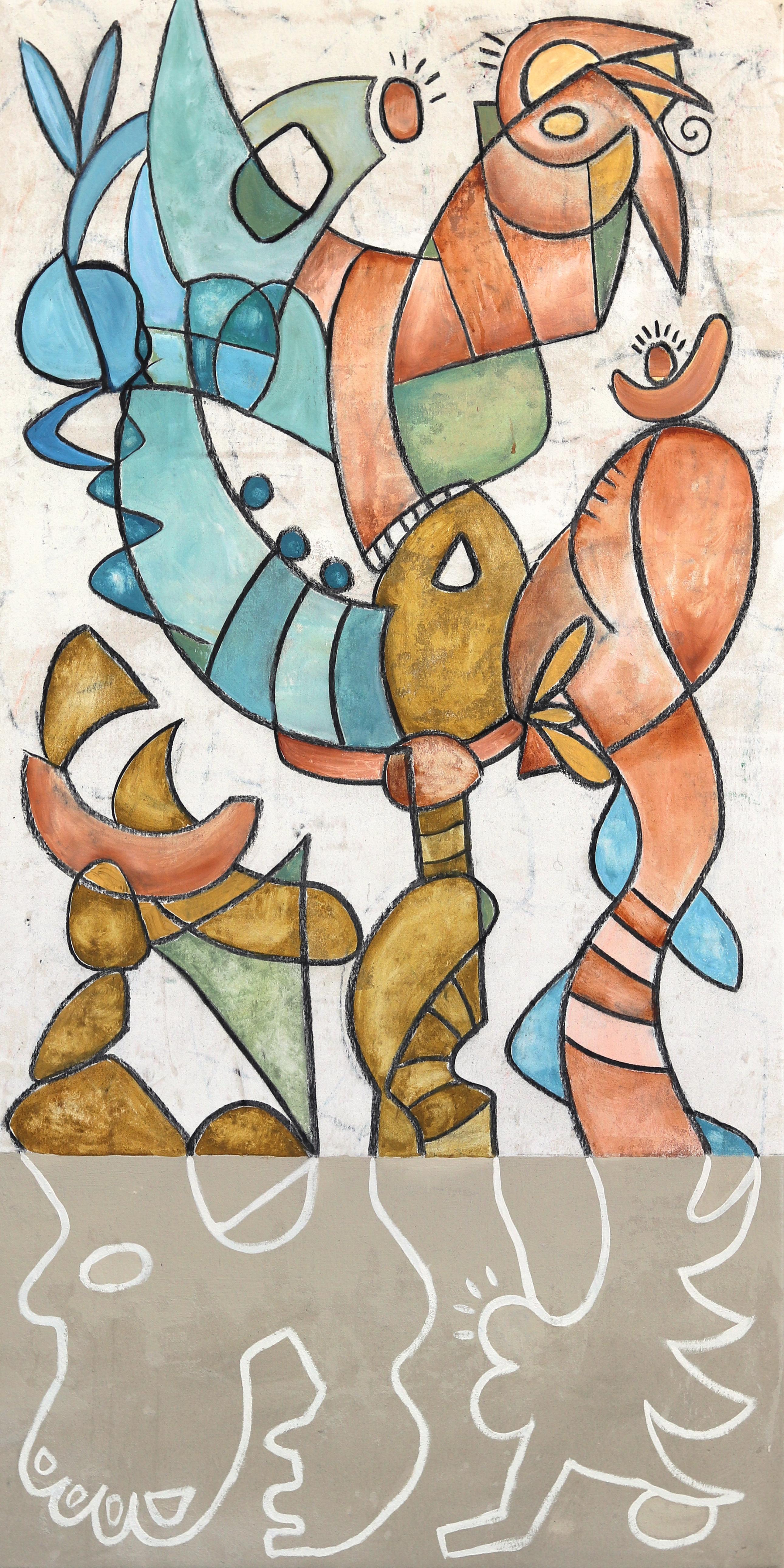 Rue Bootay Abstract Painting - Make It Rain - Tall Colorful Abstract Organic Shape Original Artwork on Canvas