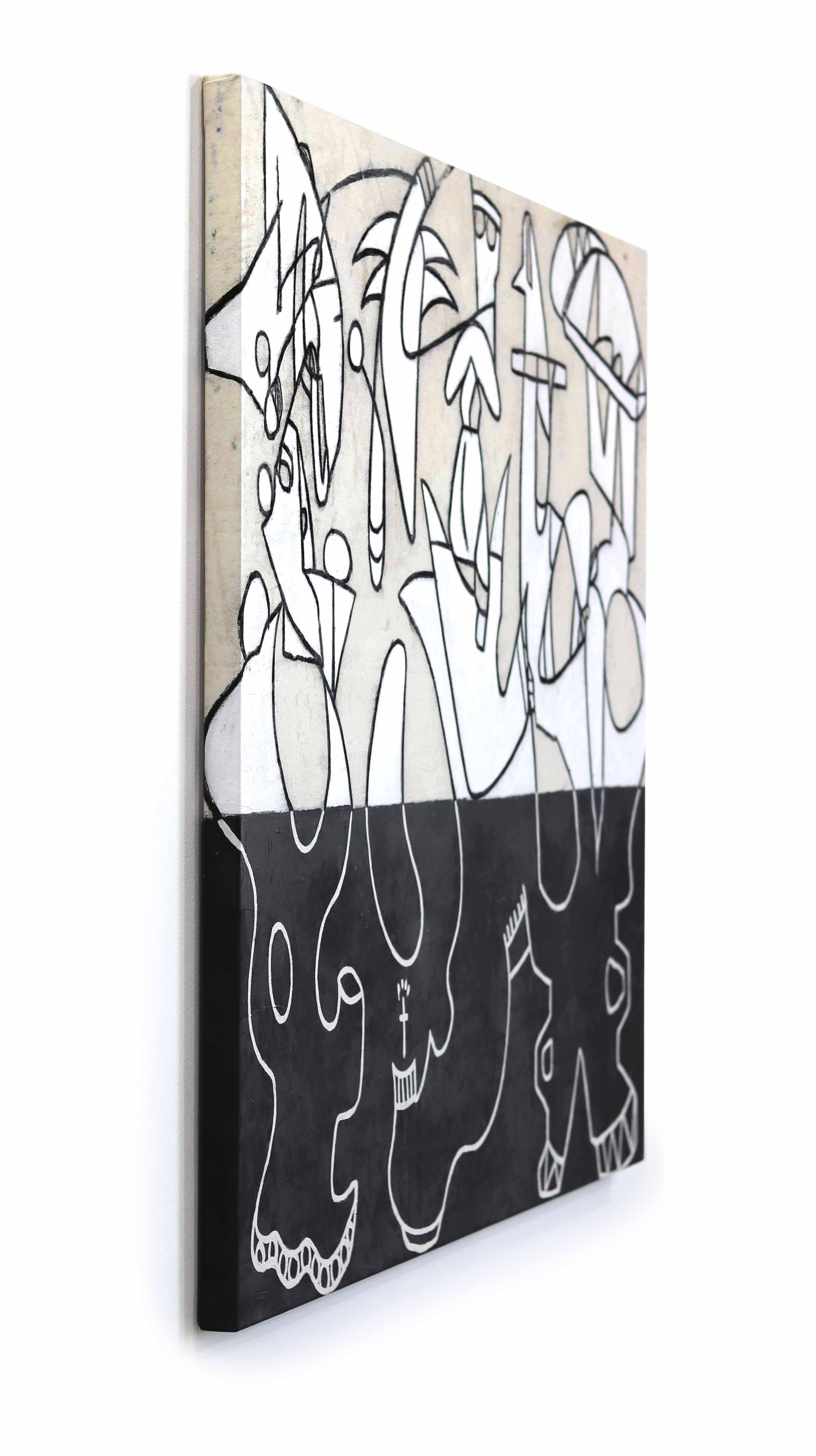 On My Mind - Opera d'arte originale astratta di forma organica di grandi dimensioni su tela - Abstract Painting Grigio di Rue Bootay