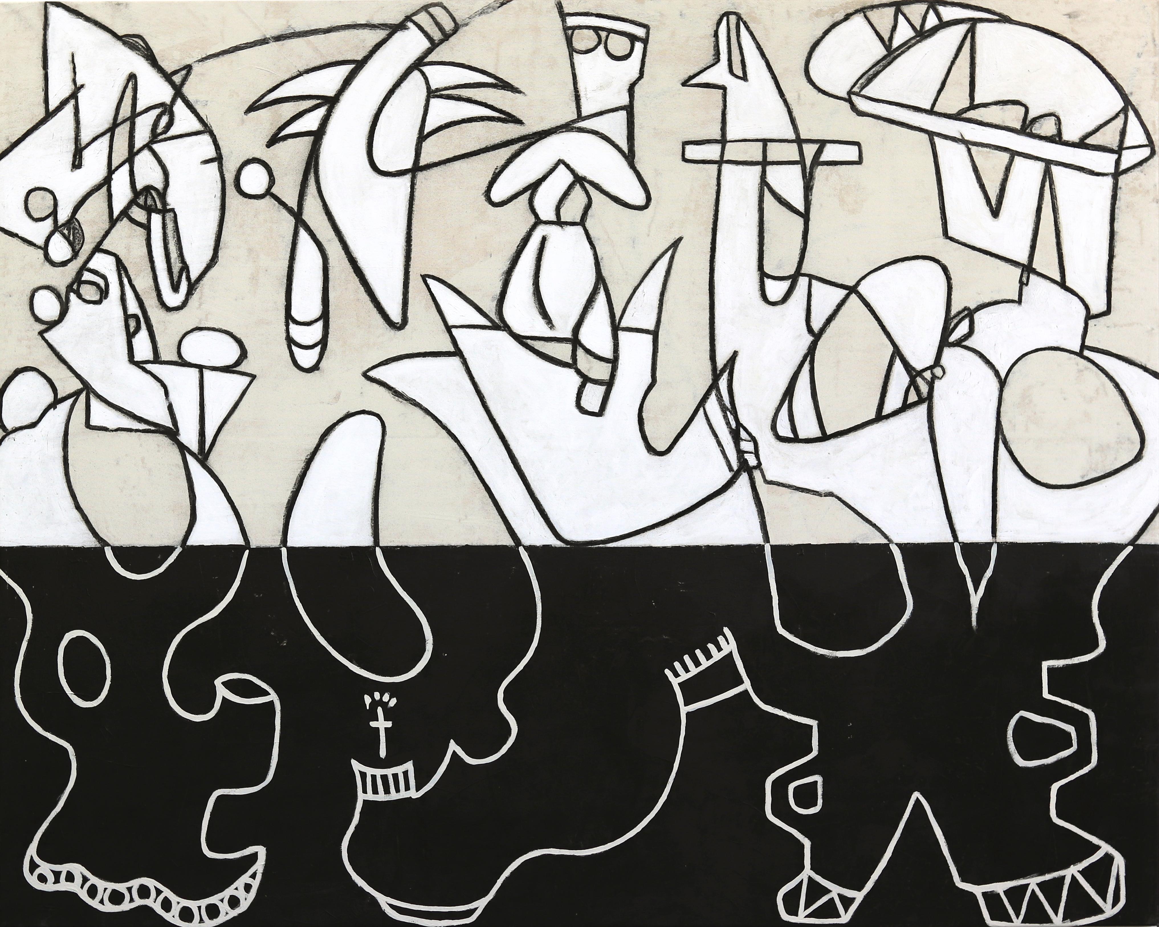 Abstract Painting di Rue Bootay - On My Mind - Opera d'arte originale astratta di forma organica di grandi dimensioni su tela