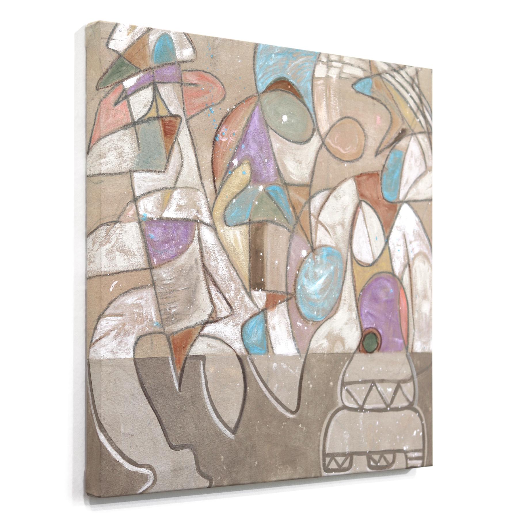 Rough Waters - Opera d'arte astratta organica di forma terrestre colorata a pastello - Abstract Painting Beige di Rue Bootay