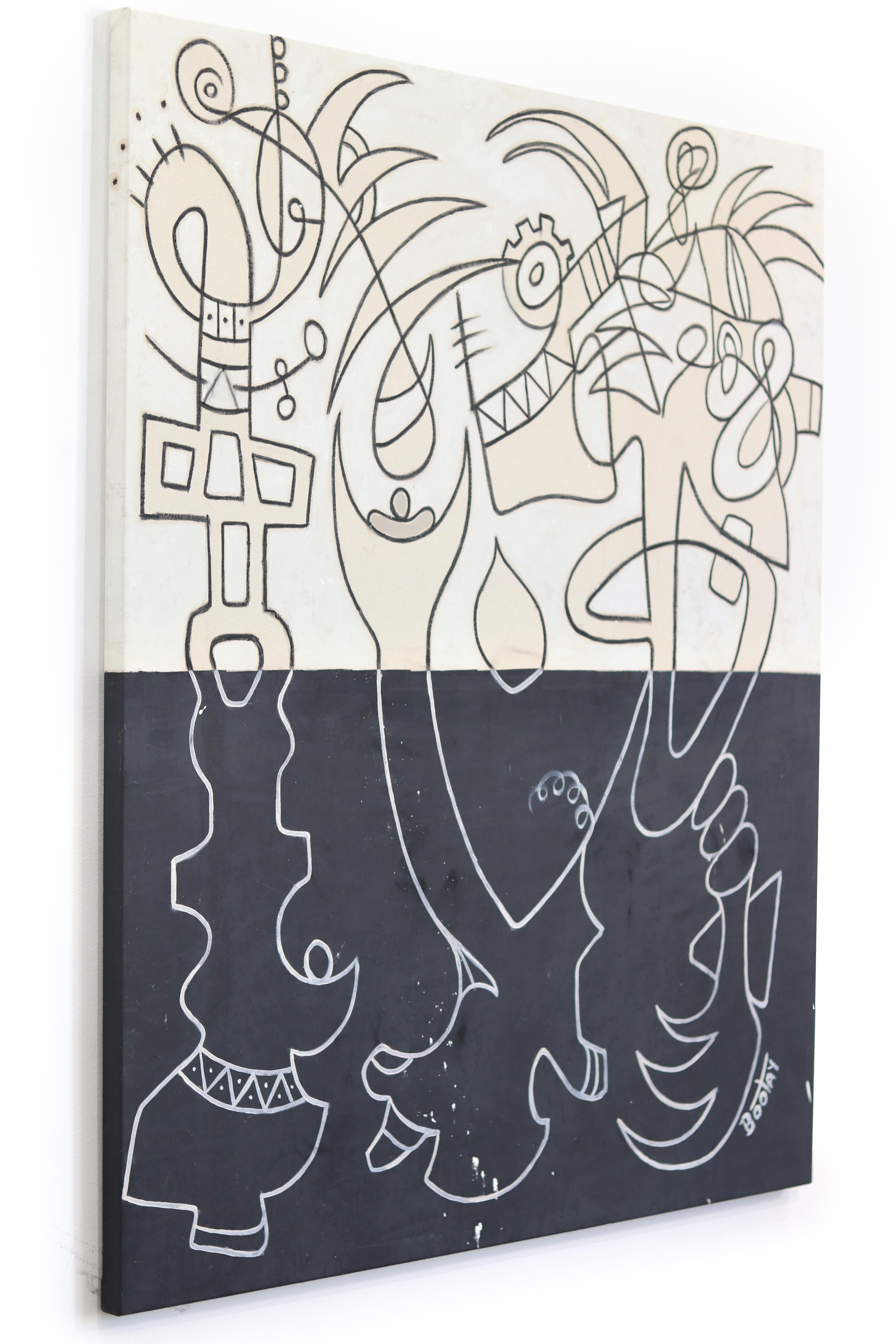 Sacrificio dell'anima - Opera d'arte originale astratta di forma organica di grandi dimensioni su tela - Abstract Painting Nero di Rue Bootay