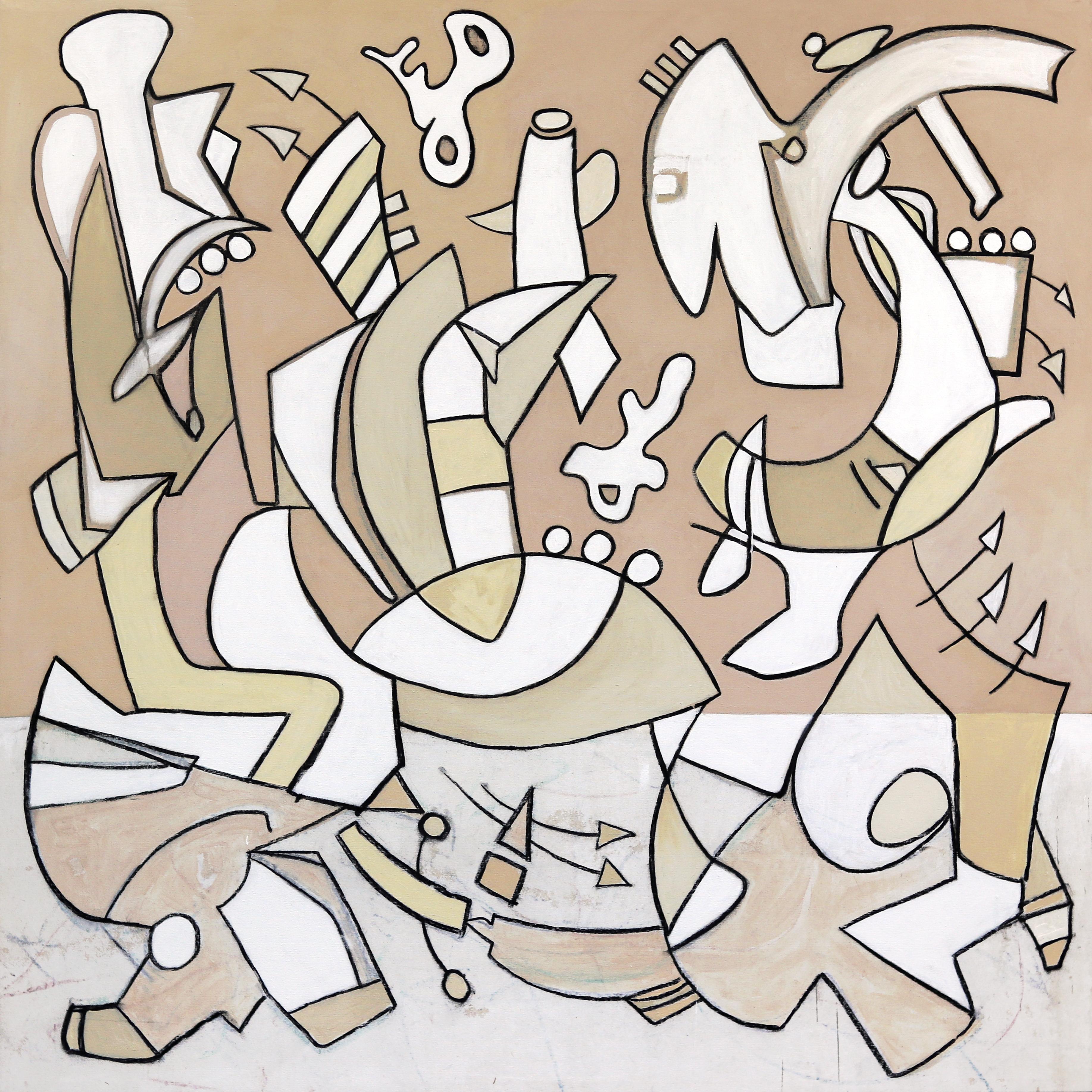 Che cos'era Popp'n, Jit? - Grande opera d'arte astratta su tela con tonalità calde - Mixed Media Art di Rue Bootay